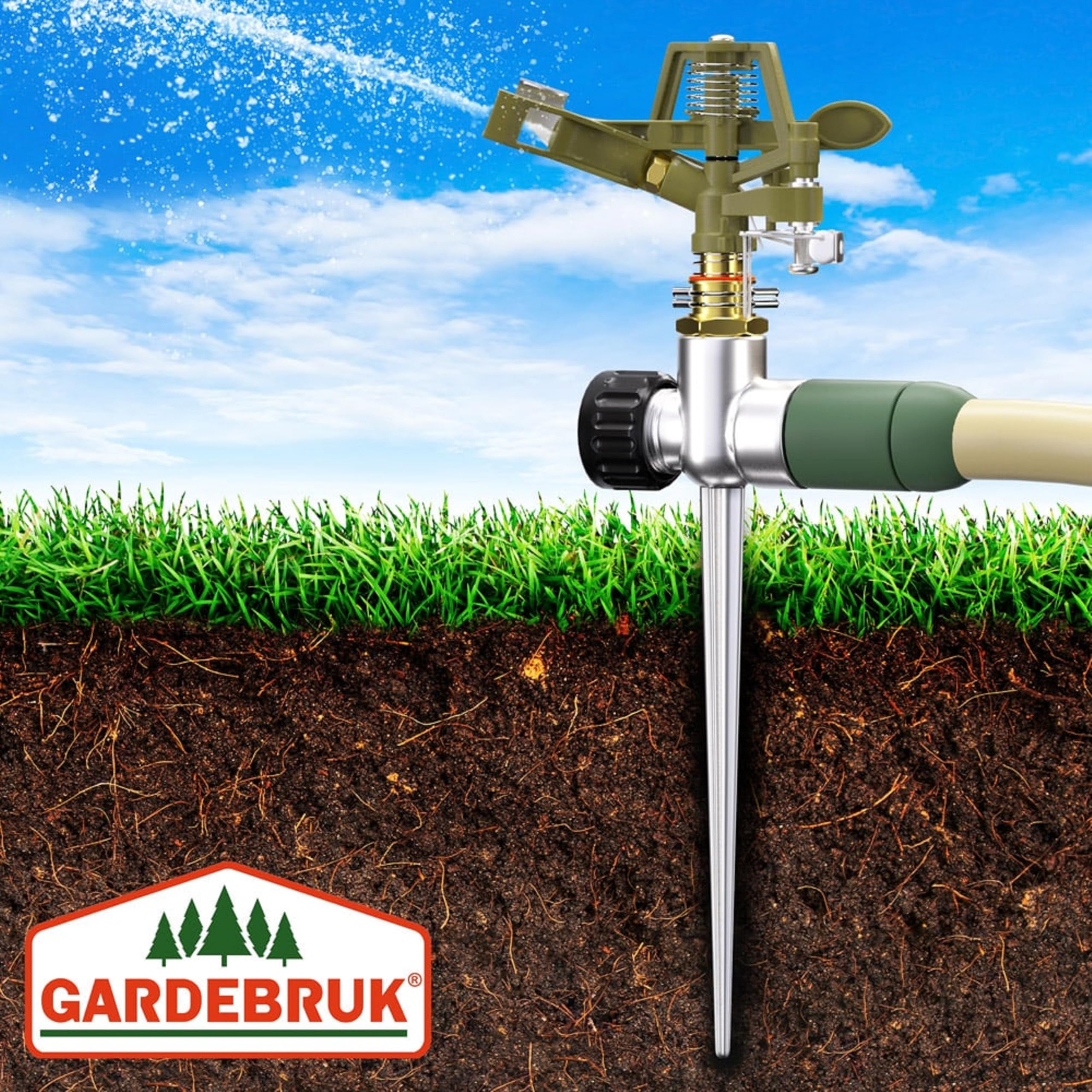 2X Arroseur Jardin Sprinkler Piquet de Terre Irrigation jusqu'à 24m 360° Embout pulvérisation irrigateur arroseur à impulsions Max. 450m²