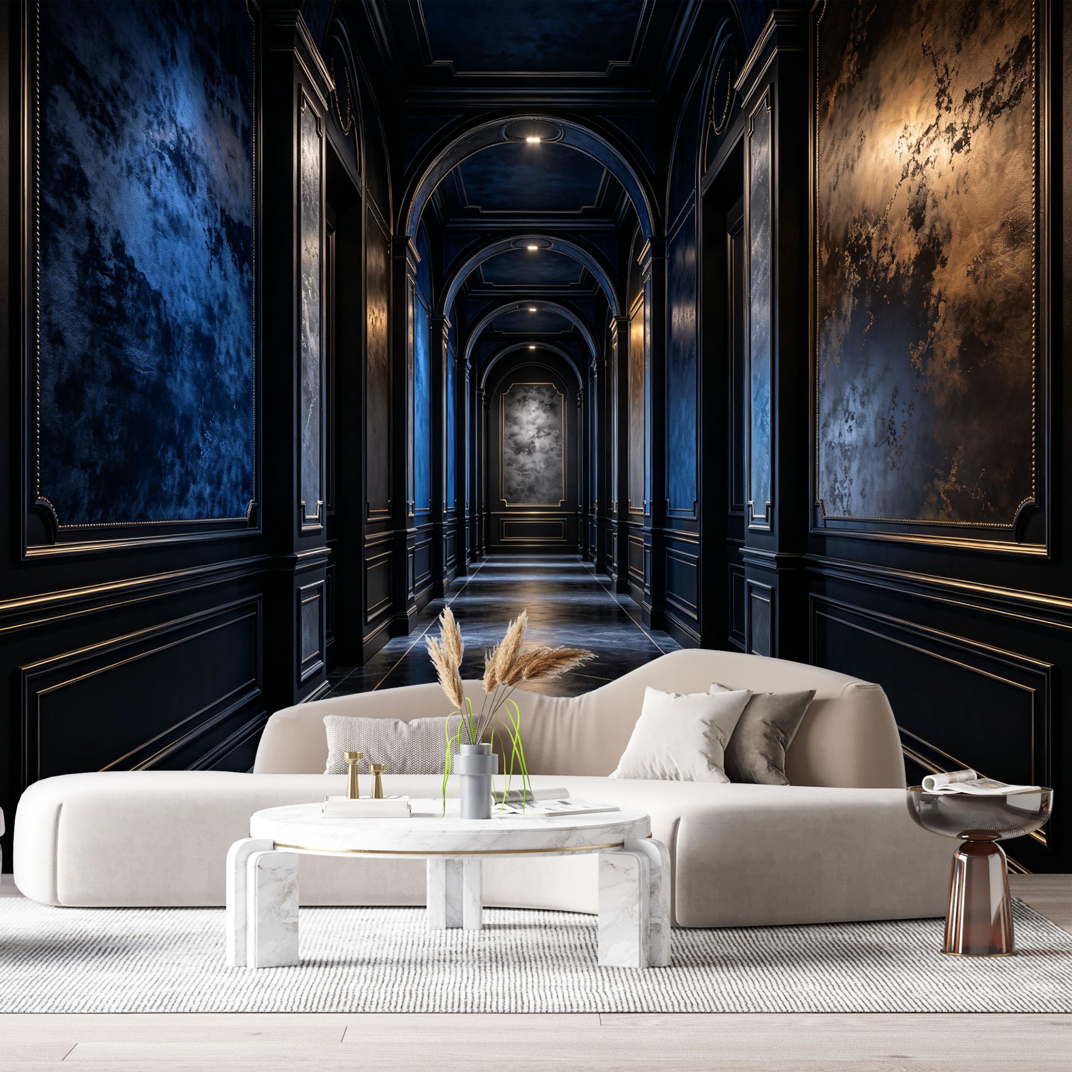 Custom Size Wall Murals Dark Hallway Neoclassical Textured Marble Pattern Arched Corridor SelfAdhesive Wall Fabric Removable Large Wallpaper for Photo Living Room