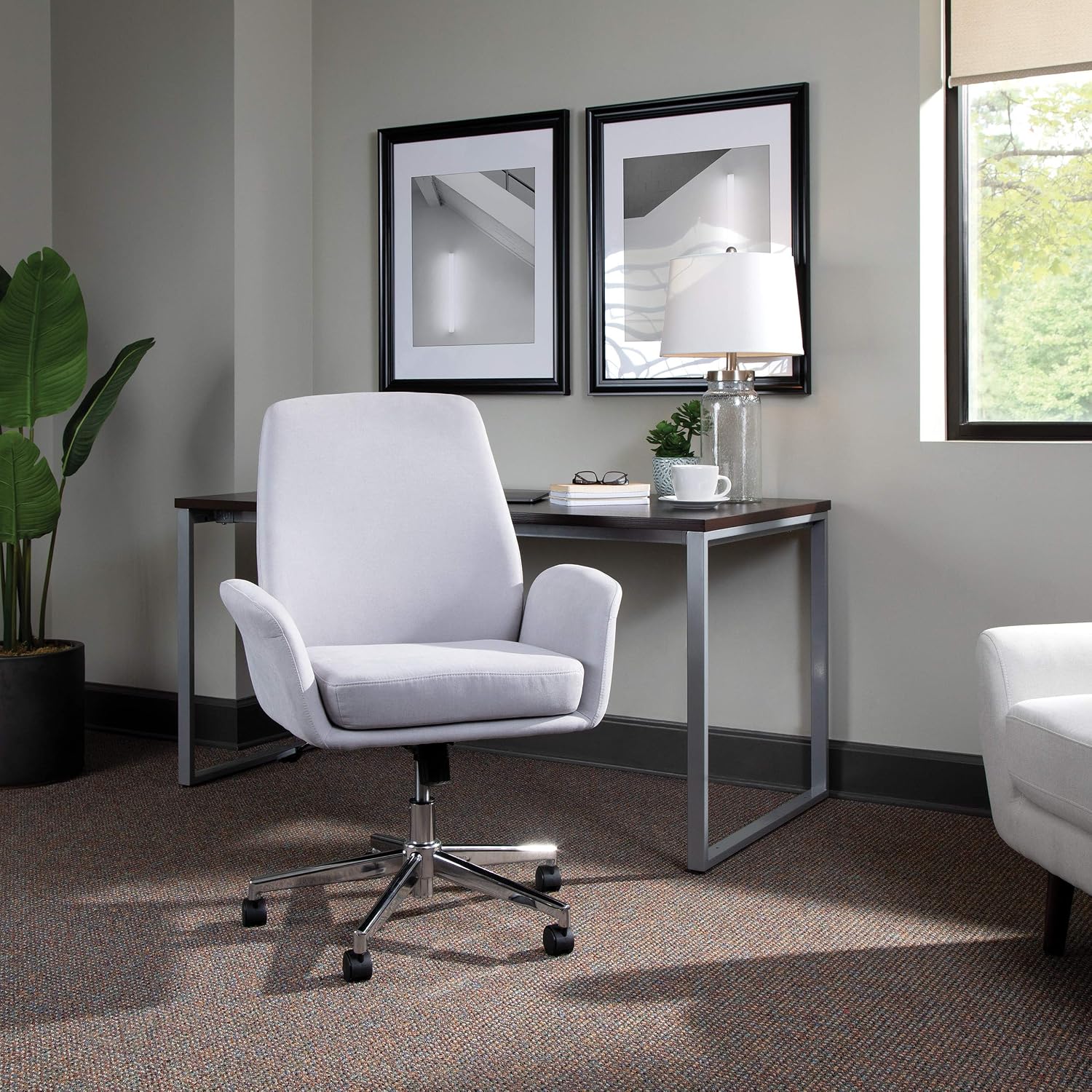 OFM Core Fabric Upholstered Office Arm Chair, Height-Adjustable, Thick 3” Cushion, 250lb Max Weight With Wheels for Computer/Desk, Gray, Grey