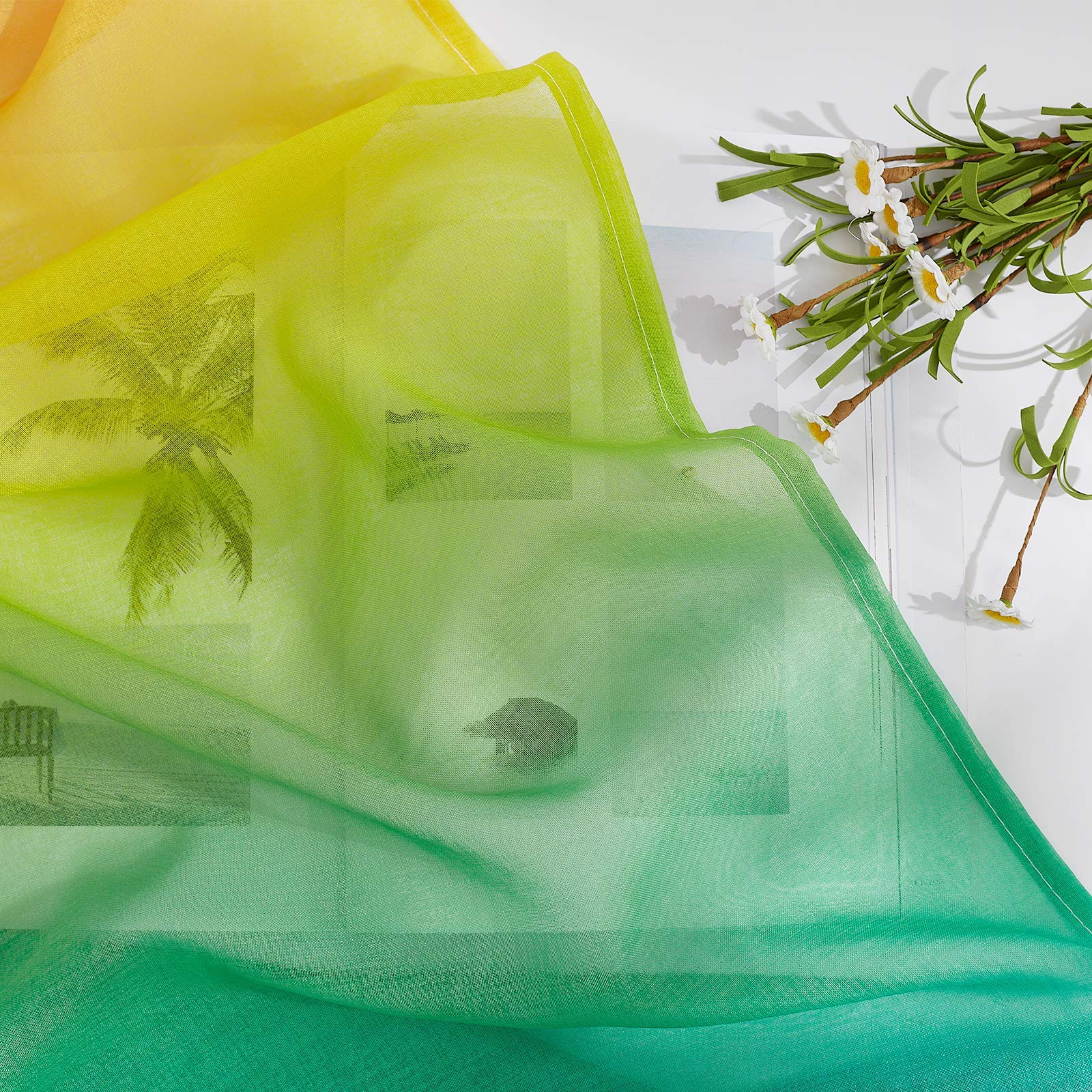 NICETOWN Tende in Voile per Camera da Letto, Lino, Colori Sfumati Iridescenti, 140 x 175, Arcobaleno, Confezione da 2