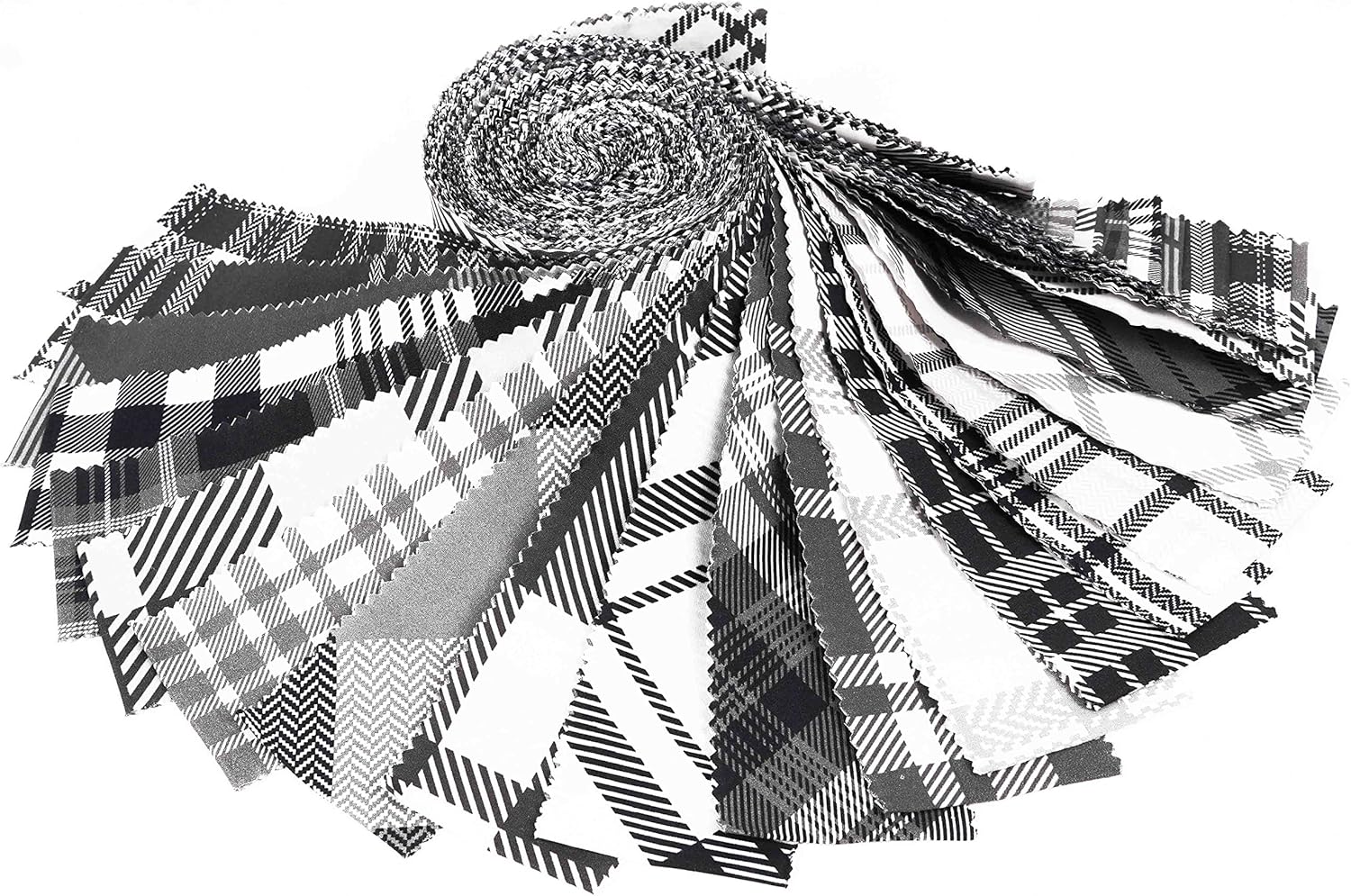 Soimoi 40Pcs Check & Tartan Print Cotton Precut Fabrics for Quilting Craft Strips 2.5x42inches Jelly Roll - White & Black