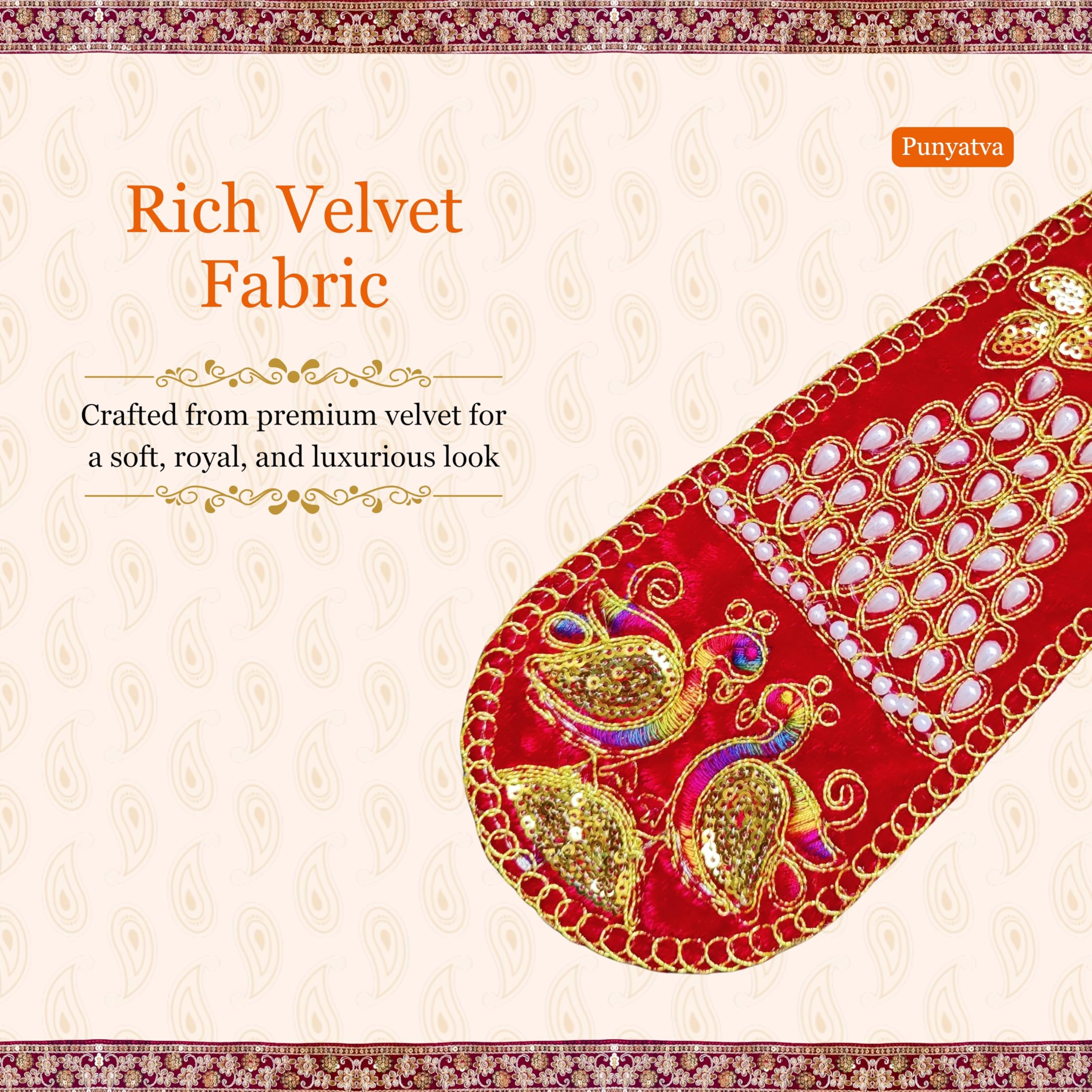 PUNYATVA Ganpati Shela with Moti Design (Red), Khes, Patka, Uparna Vastra for Gauri Ganpati, Ganesh Chaturthi, Varalakshmi Vratam, Navratri, Durga Puja, Decoration Accessories for Idols, God Dress 1