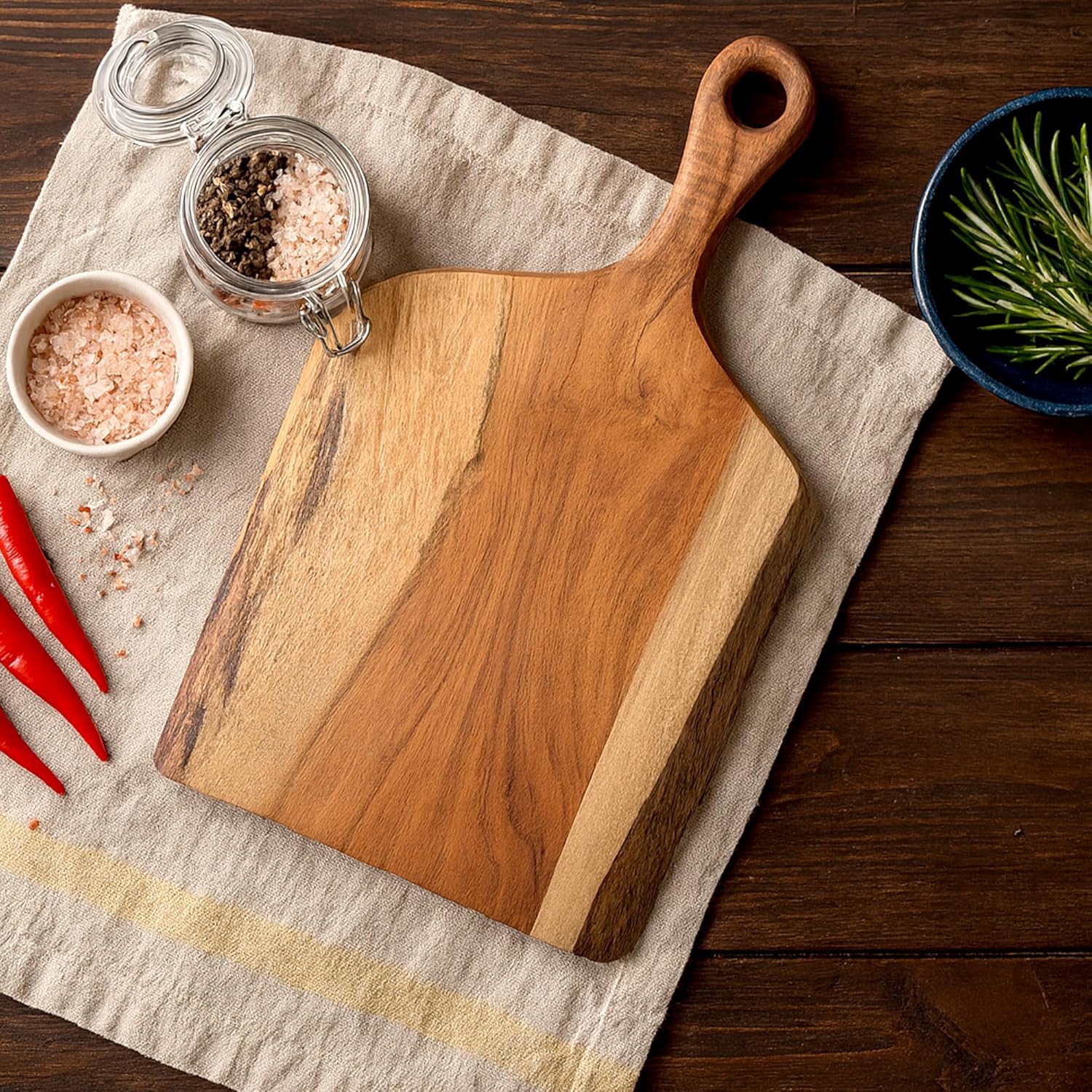 GoCraft Acacia Wood Live Edge Cutting Board – 16 x 10 Inch – Rustic Handcrafted Charcuterie Board with Handle, Wooden Cheese Tray, Serving Platter, Chopping Block for Kitchen & Farmhouse Décor