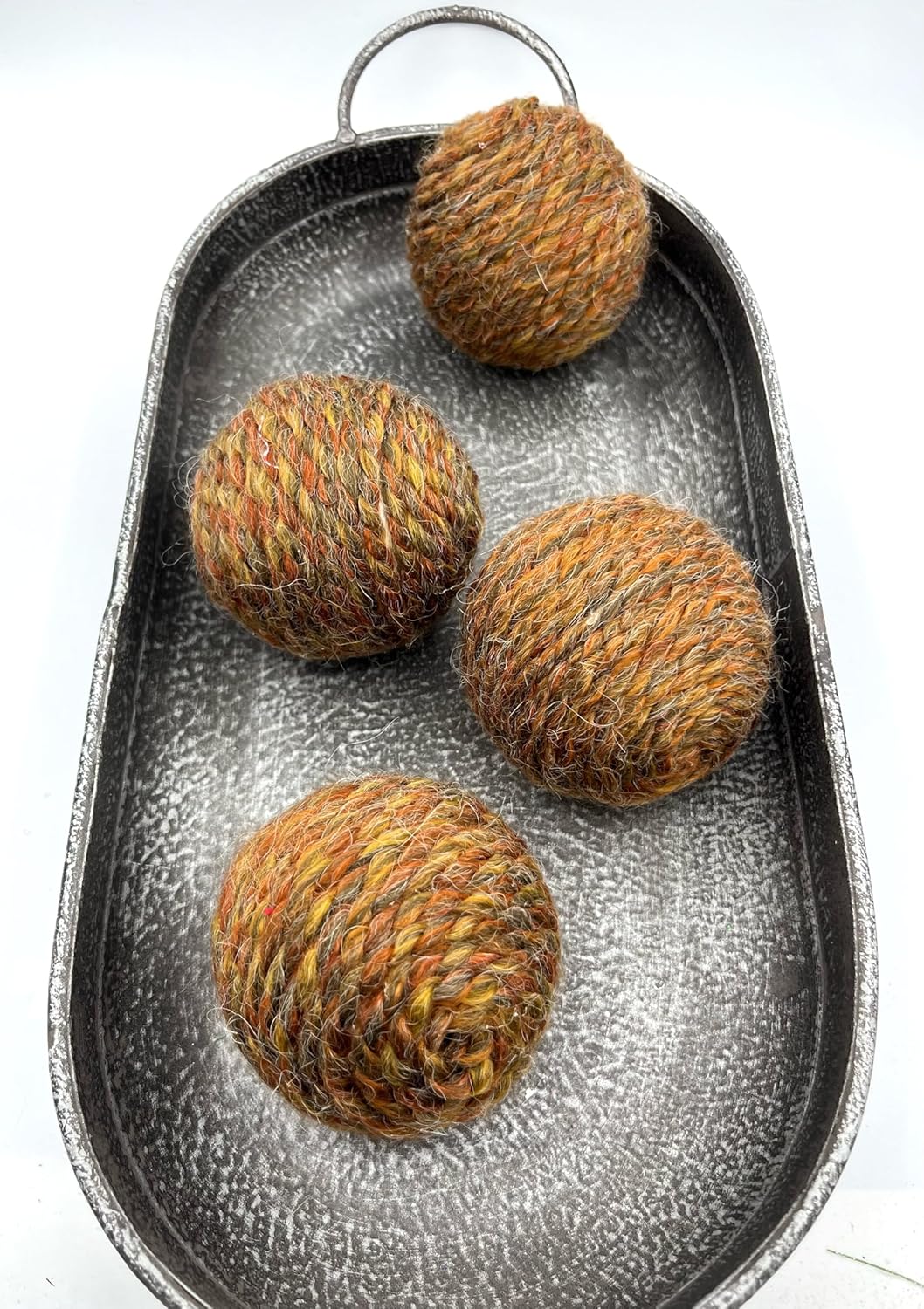 Set of 4 Earth Tone Yarn Wrapped Decorative Balls – 3" Styrofoam Balls in Brown, Rust & Natural Shades – Rustic Farmhouse Bowl Filler, Table Centerpiece, Home Decor