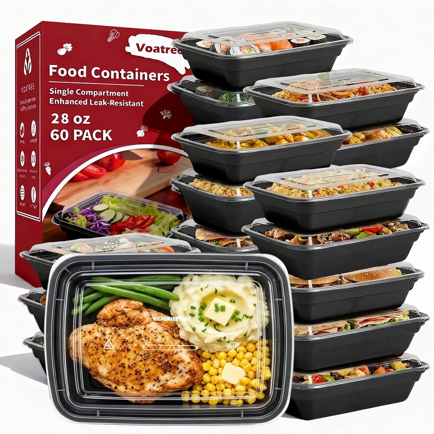 60 Pack 24 oz Plastic Meal Prep Containers with Lids,Microwave Safe