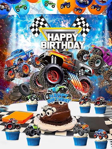 Miniatura 4 de Monster Trucks - Decoración de cumpleaños para camiones monstruos, suministros de fiesta, camiones monstruos, globos de camiones monstruos,