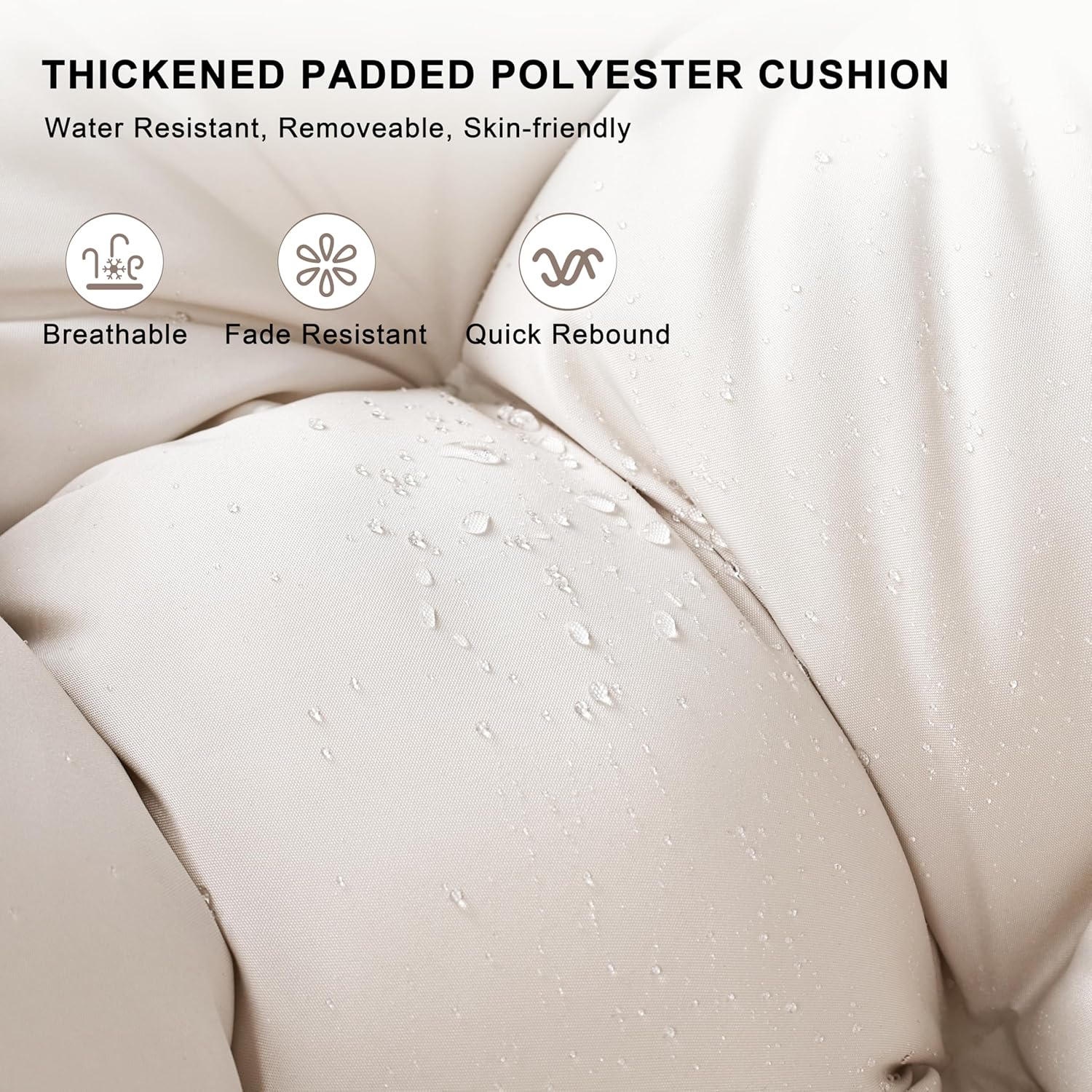 Outdoor Egg Rocking Chair, Indoor Papasan Rocking Chair with Thick Cushion, Modern Lounge Rocker for Balcony, Living Room, Bedroom, Porch, Lawn, Garden (Ivory)