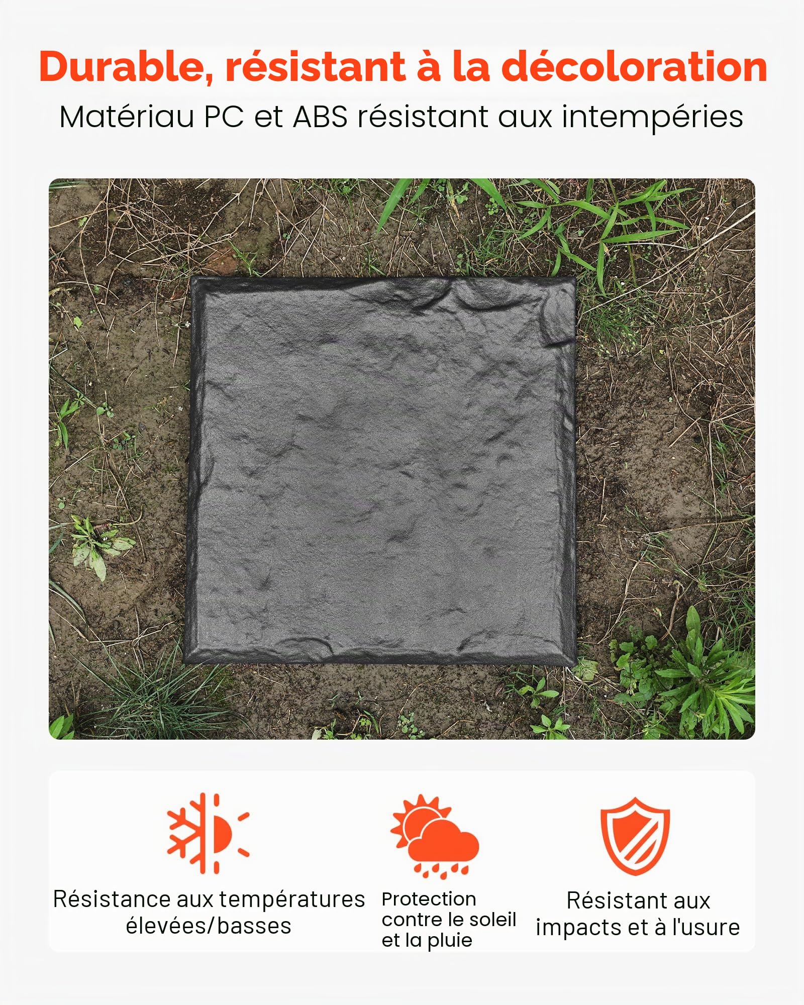 VEVOR Pierres de Marche Jardin, 4 PCS, Dalles de Pas Jardin, 39,5x39,5 cm, Aspect Pierre Naturelle en Résine PC ABS, avec Piquets de Sol, Pavés pour Allée Chemin Extérieure, Pelouse, Terrasse, Gris