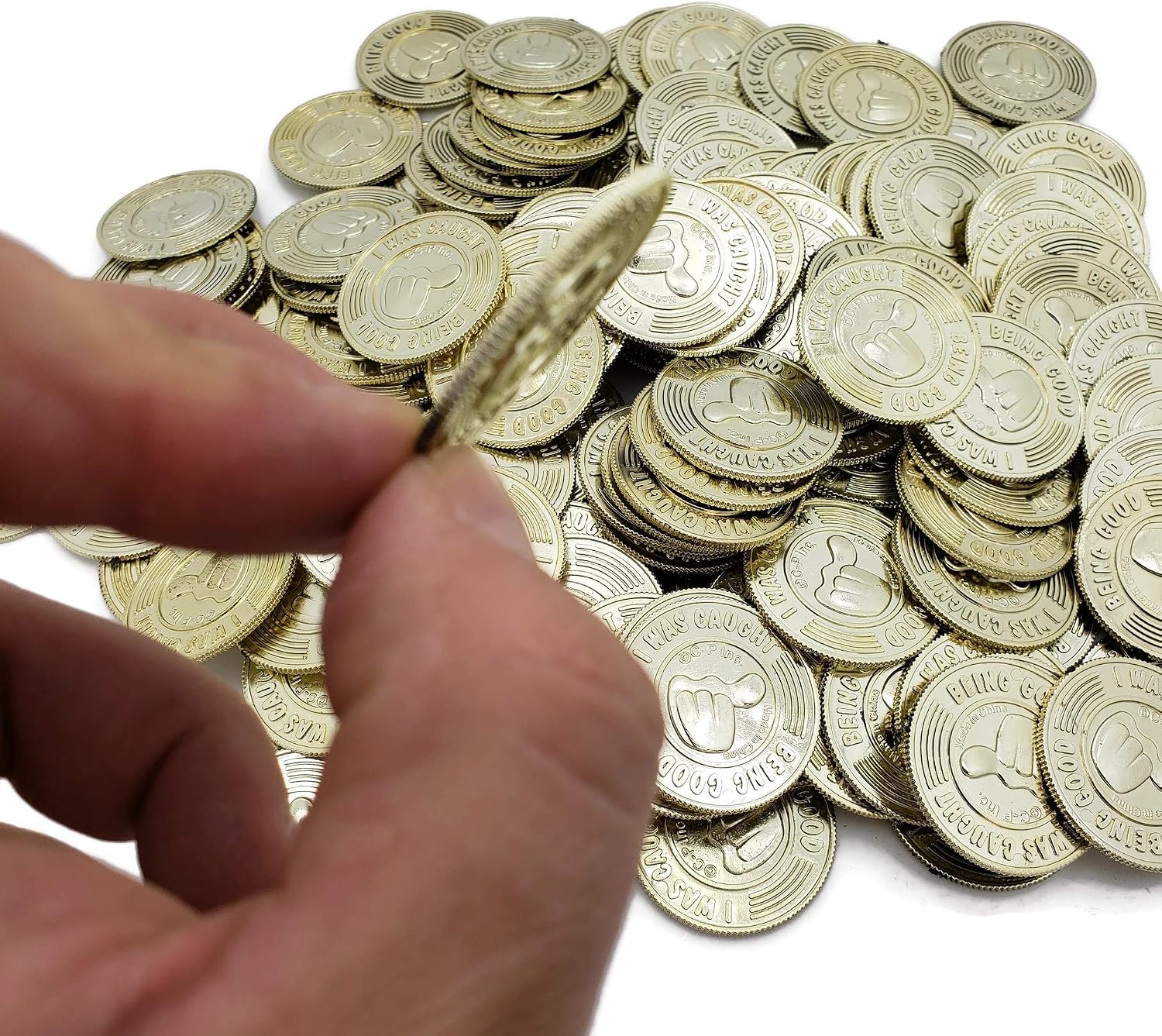 Zugar Land Double-Sided 3D I was Caught Being Good Plastic Metallic Gold Coins. (144 Pack)