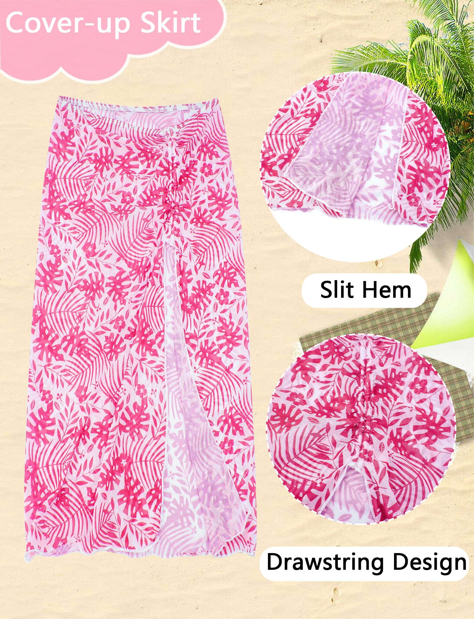 Panegy Ragazze Costumi da Bagno 4 Pezzi Bikini Tuta da Bagno Coprire Top con Pantaloncini da Spiaggia Gonna Bambini Nuoto Costume Surf Costumi da Bagno 8-12 Anni