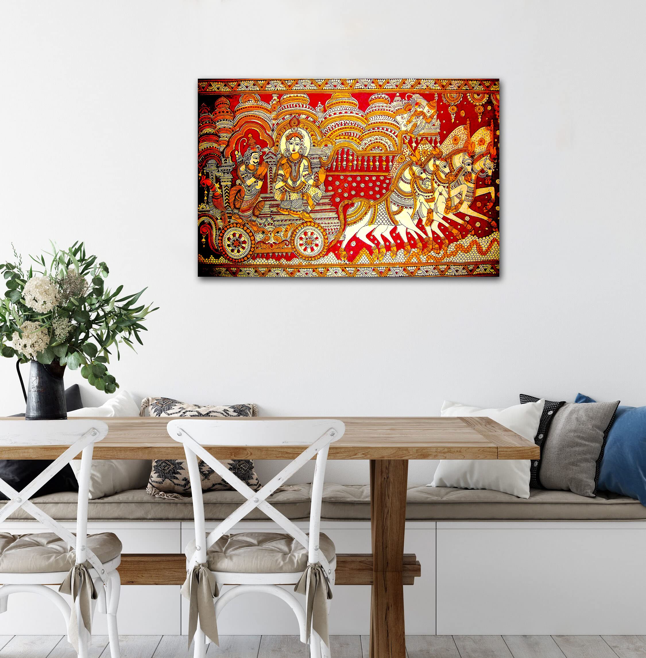 Madhubani Krishna Arjun Canvas Painting - Home Decor -3 Madhubani Krishna Arjun Canvas Painting - Home Decor -3