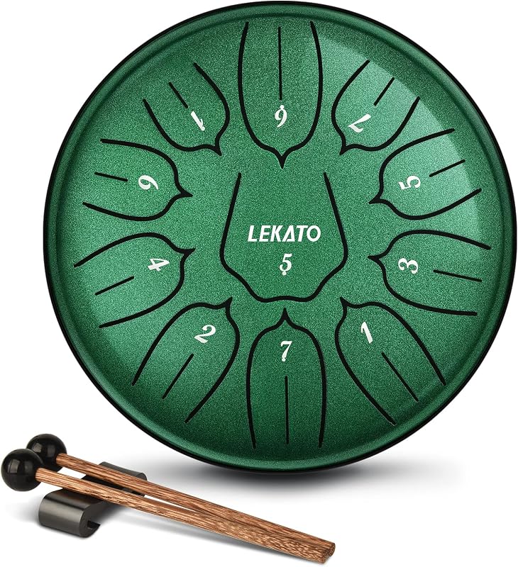 LEKATO 6 Inch Acél Nyelvdob 11 Hanggal D Kulcsban Handpan Esődob Gyógyító Hangokkal Zöld