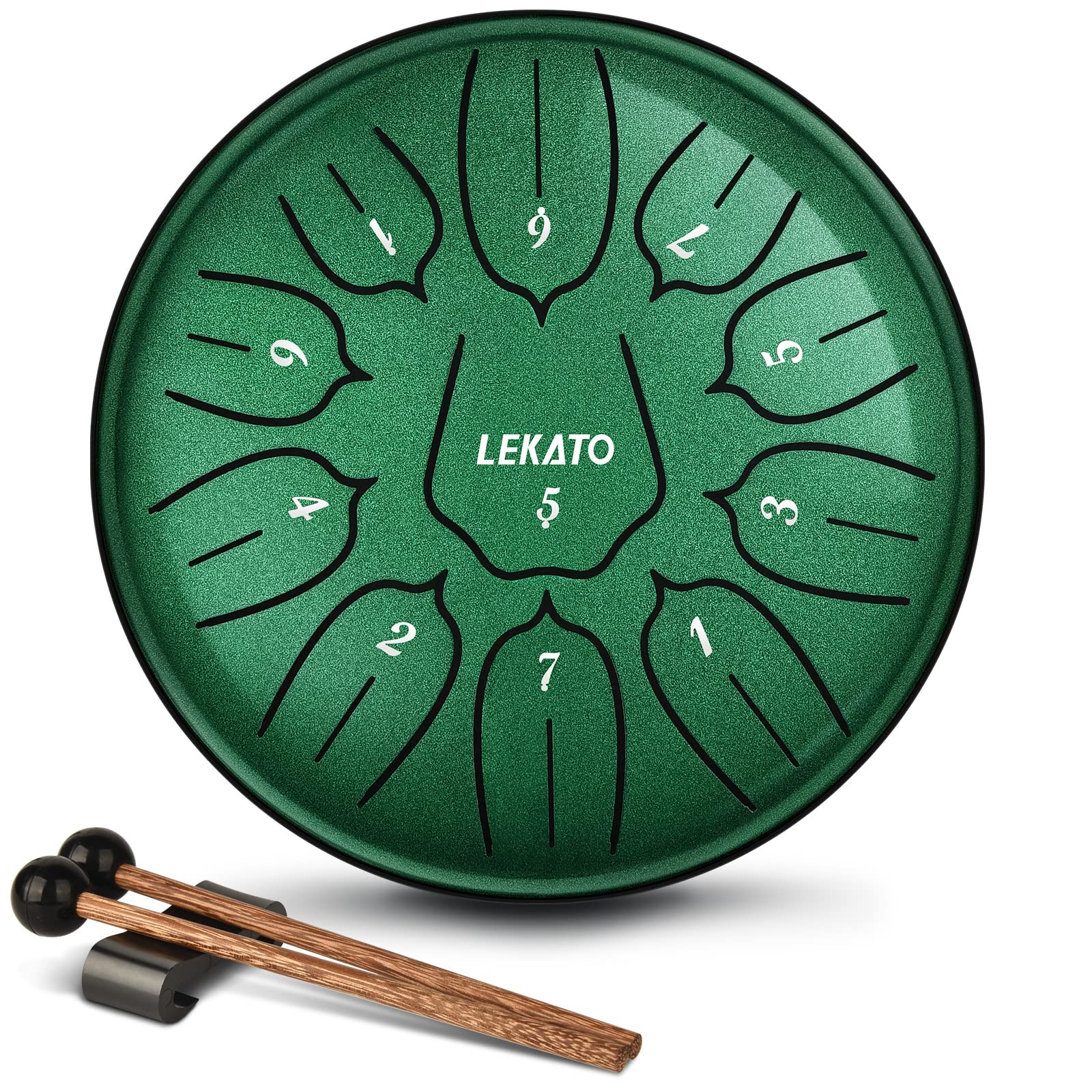 LEKATO Steel Tongue Drum à 6 Pouce 11 Notes Ré(D) Majeur, Steel Handpan Mini Tambour à Langue pour Débutant, Idéal Pour Méditation, Yoga, Education Musicale, Vert