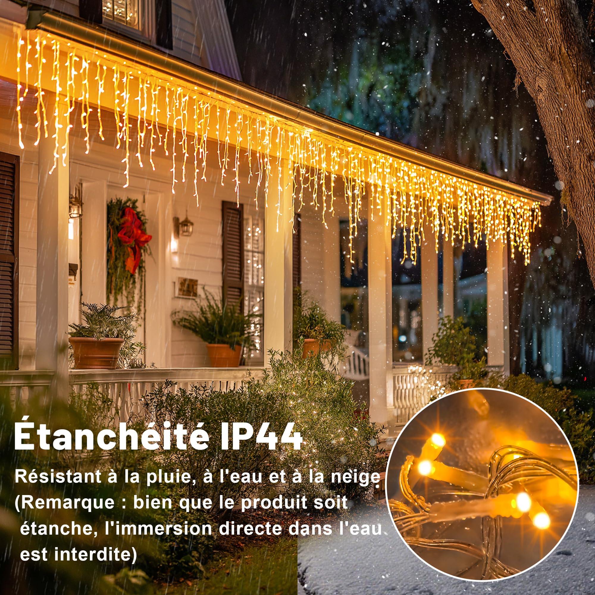 Gliztech Guirlande Stalactite avec APP pour Extérieur (Blanc Chaud, 20M)