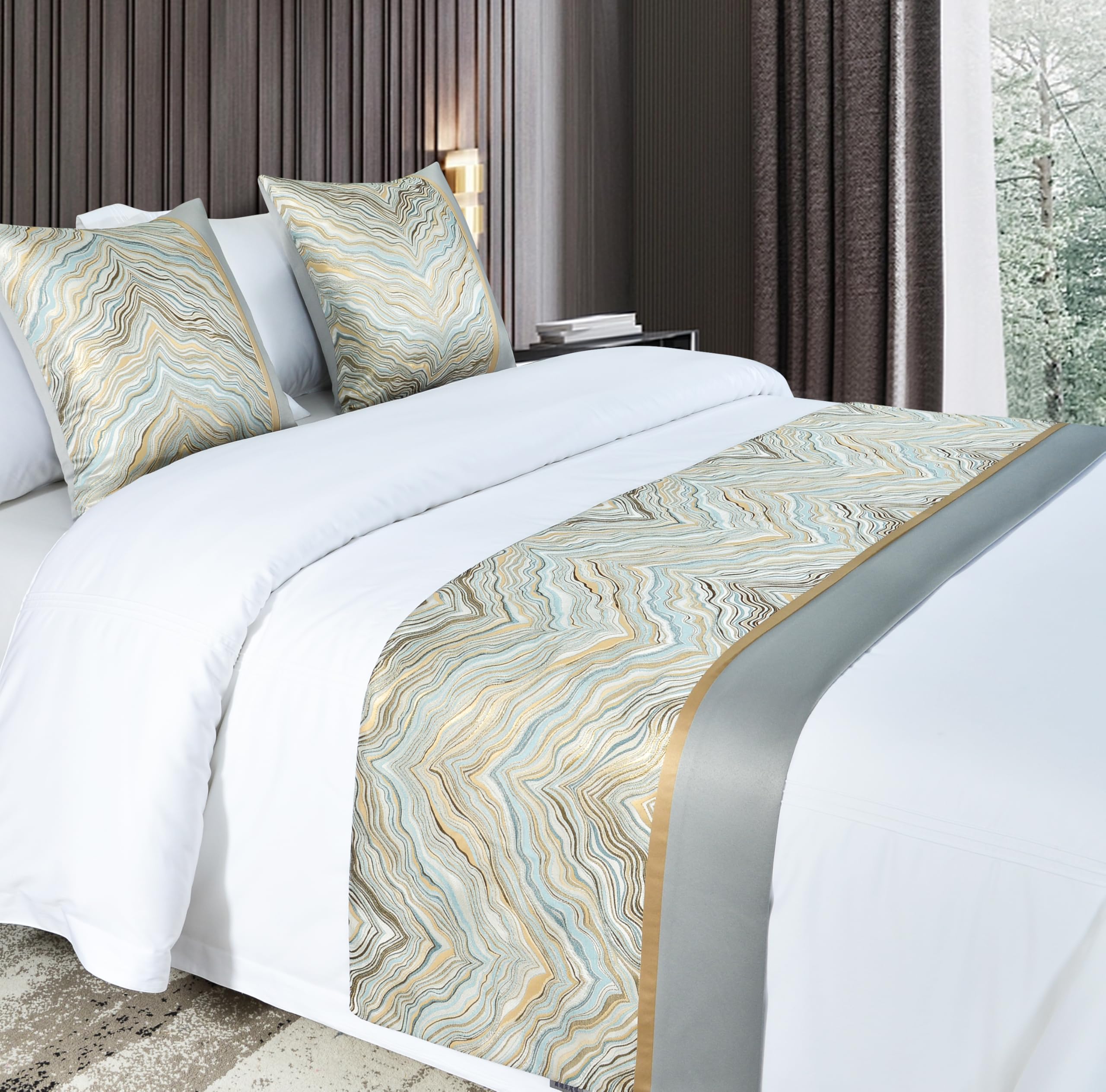 Guest Ruyunlai Bed Runner Light gray gilded 210 x 50cm for 1.5m Bed 1pc - Matching Cushion Covers Sold Separately - Hotel Grade no Fading Soft Scarf - Bedroom Guesthouse Bedding Protection