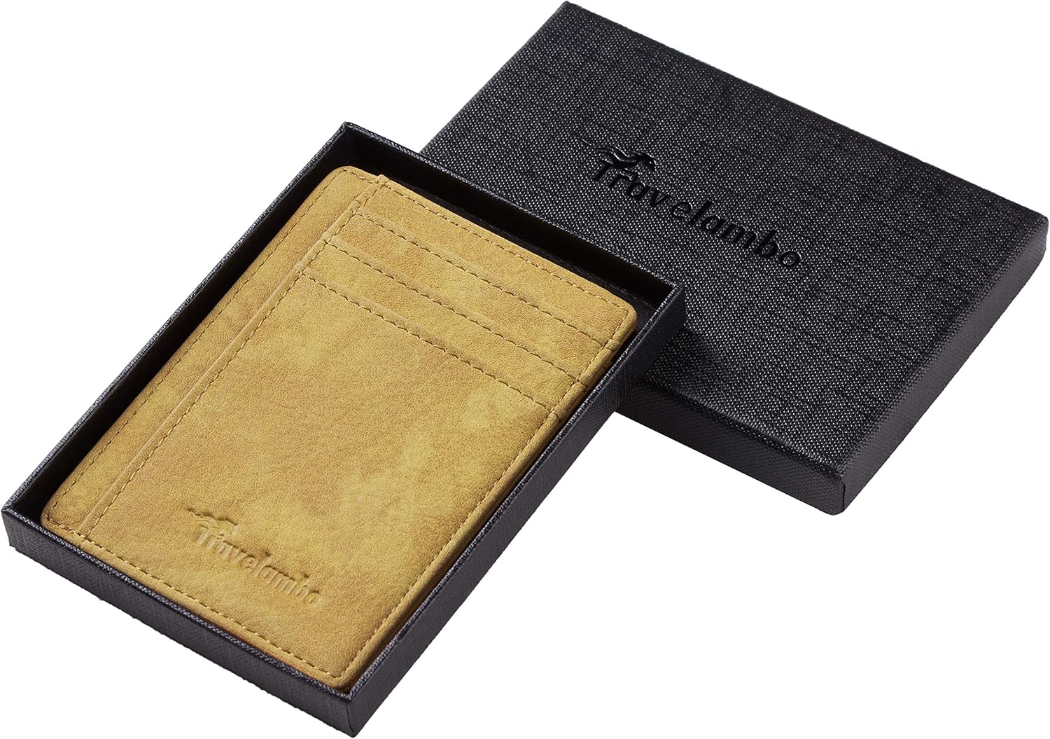 Travelambo Front Pocket Minimalist Leather Slim Wallet RFID Blocking Medium Size(OD Yellow)