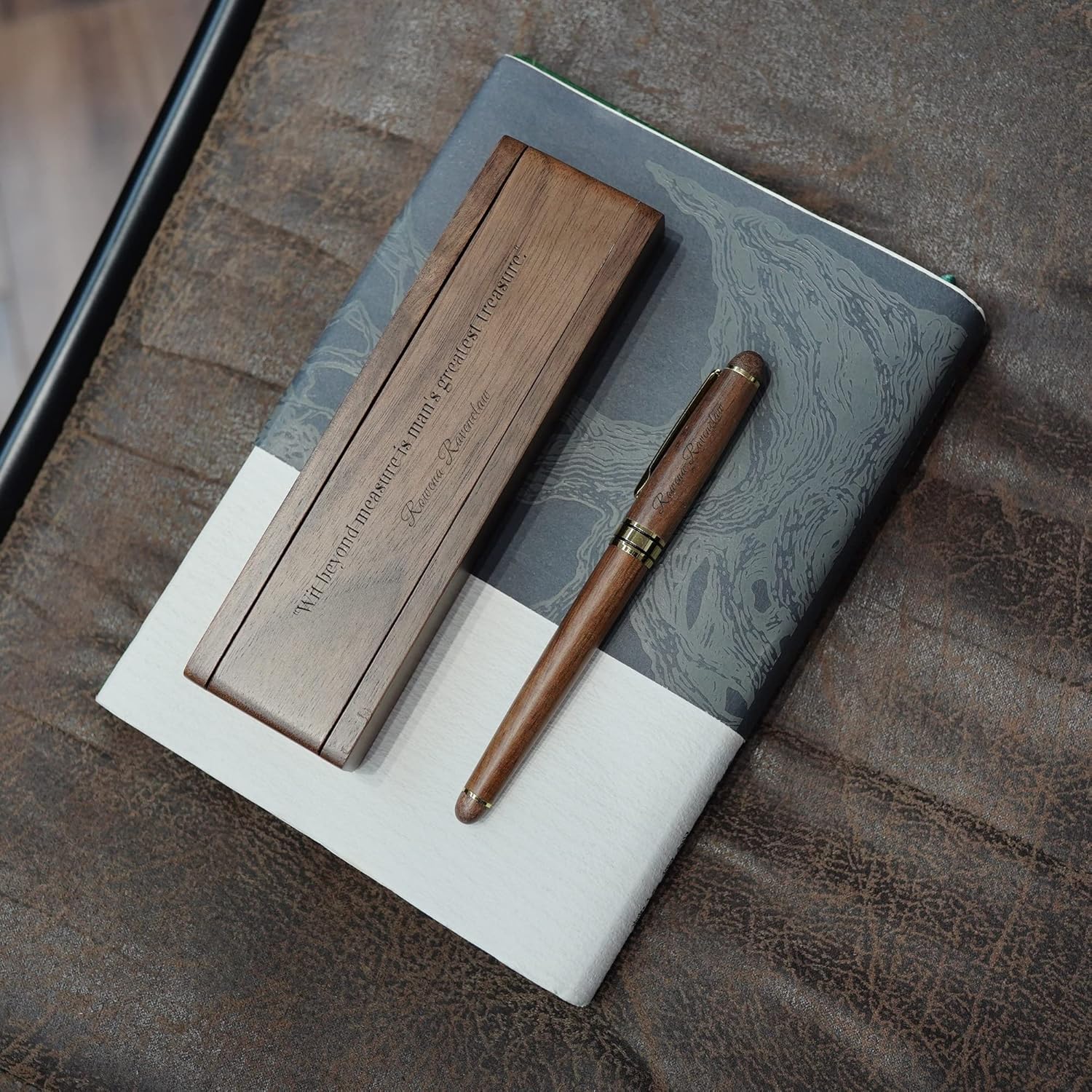 Personalized Gel Pen & Case Wooden Custom Engraved Business Gift With Box (Walnut)…