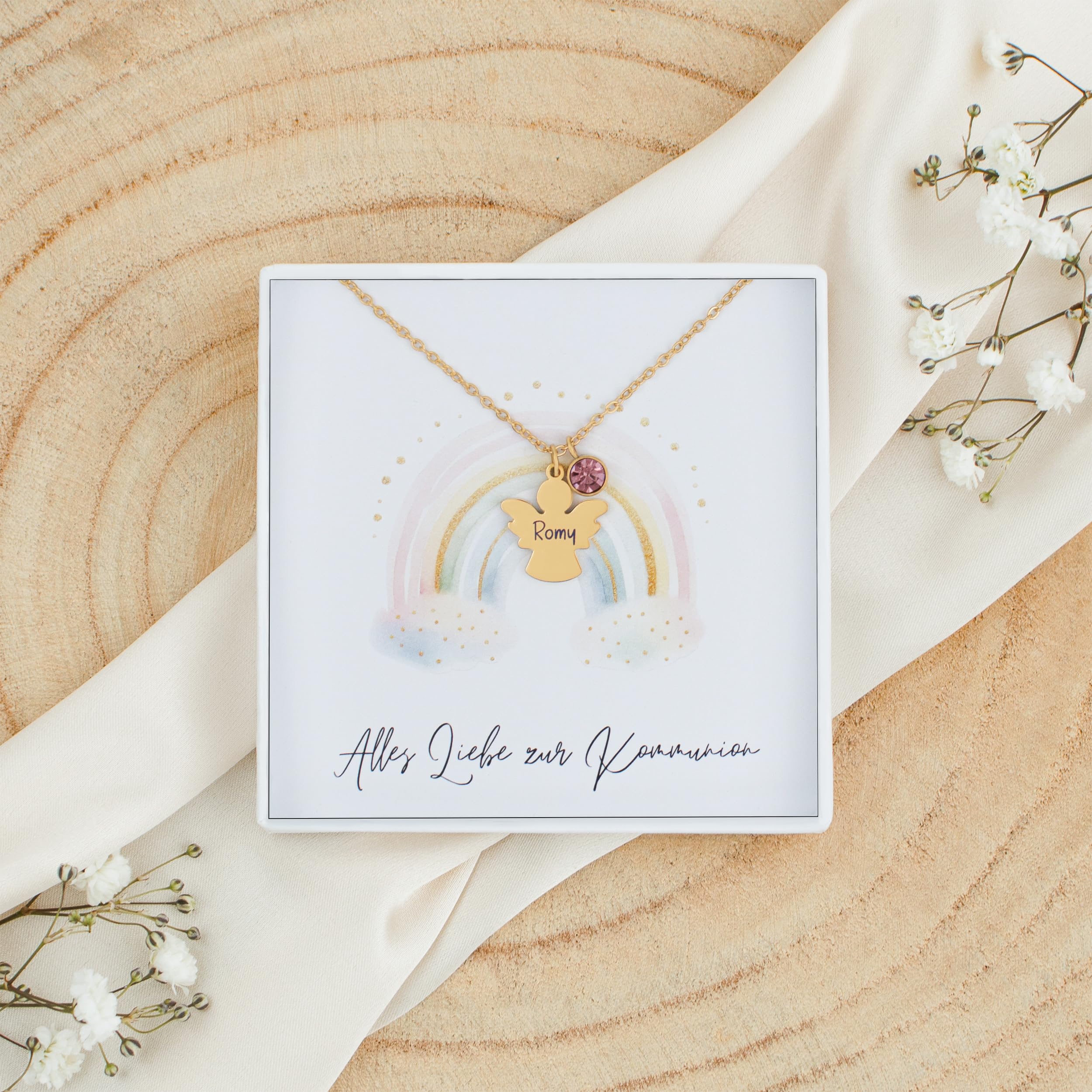 Generisch Personalisierte Kette zur Kommunion Schutzengel Taufkette Taufschmuck Mädchen