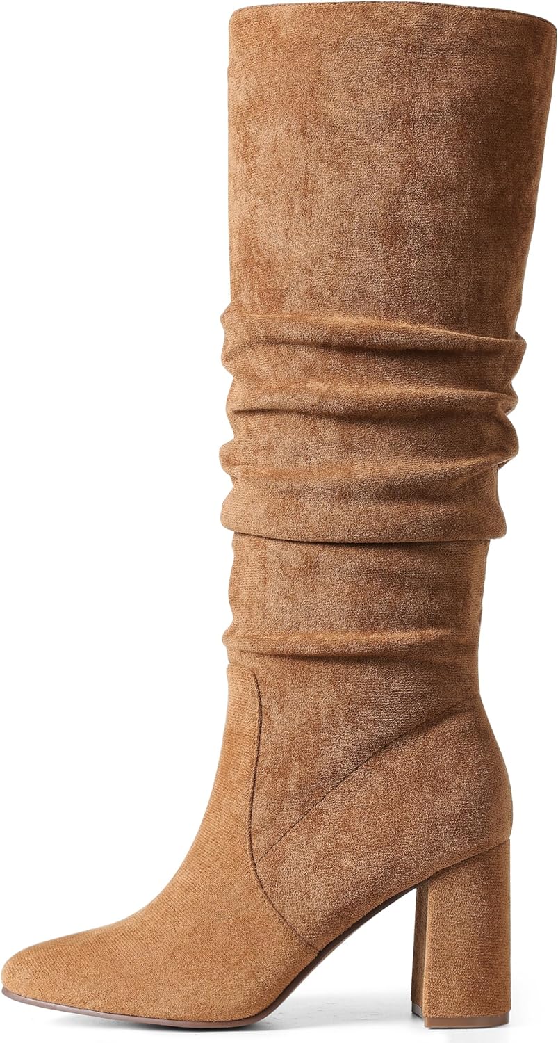 Eteridrey Black Knee High Boots Womens Wide Calf Suede Tall Booties Pointed Toe Slouchy Fall boot