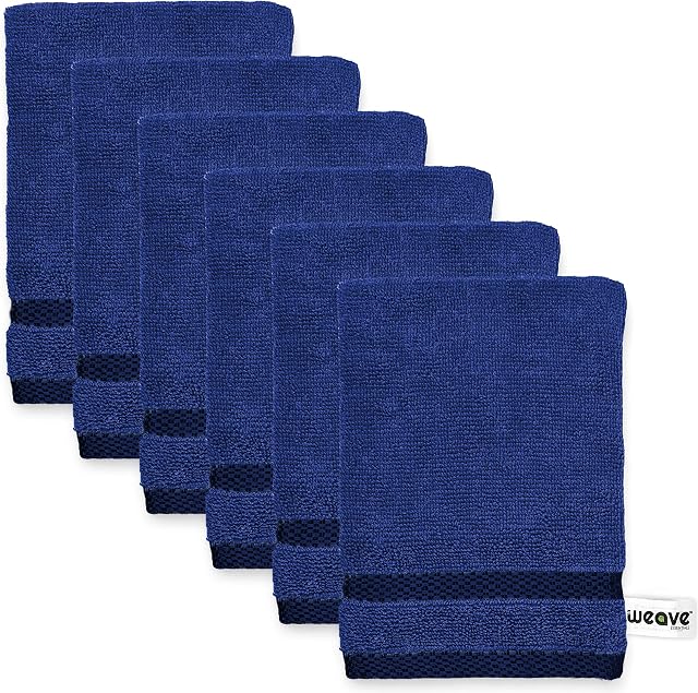 Weave Essentials - 6Pc ultrasoft & absorbent viscose wash gloves set | 15x20cm / 6x8inch | 100% cotton | Ideal as body wash, makeup remover face cloths, face towel | Colour: navy blue