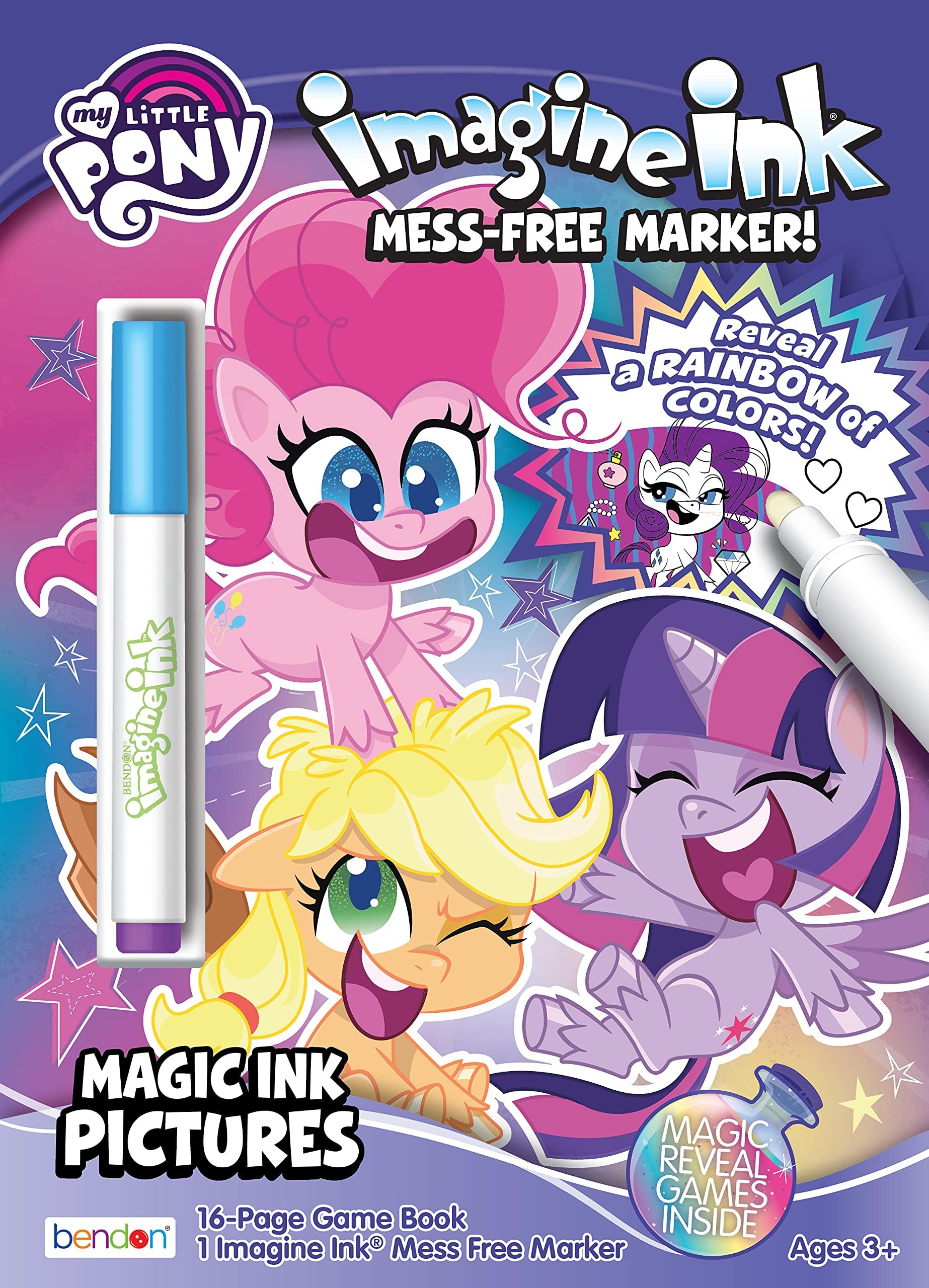 16 Page Imagine Ink Coloring Book with 1 Mess Free Magic Ink Marker Bendon 51403