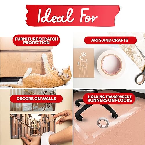Miniatura 6 de XFasten Cinta de doble cara transparente, extraíble, 2 pulgadas por 30 yardas, ideal como cinta de envoltura de regalo, para sostener alfombras y