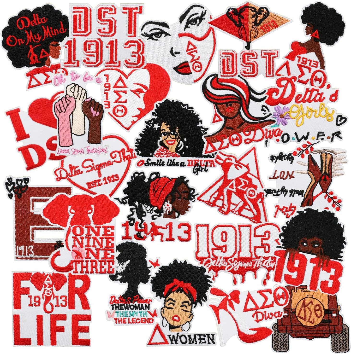 24pcs DST 1913 Iron/Sew on Patches, Delta Sigma Theta Woman Power Embroidered Applique, Fashion Decoration for Clothes, Hat, Bag, Dress, Shirt, Jeans