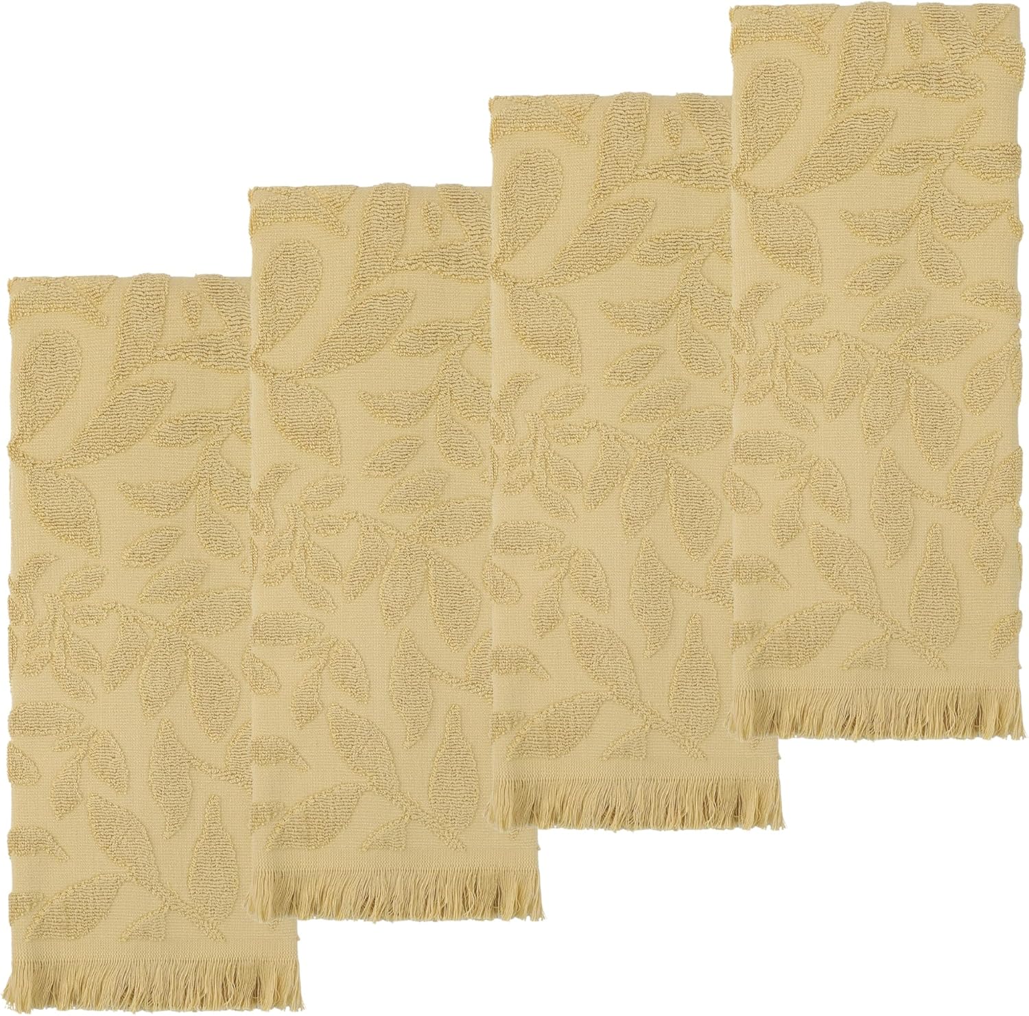 Jacquard Pattern Boho Decorative Hand Towels, Cotton Turkish Absorbent Soft Hand Towel for Bathroom, Kitchen, Hotel, Spa 4 Pack Yellow