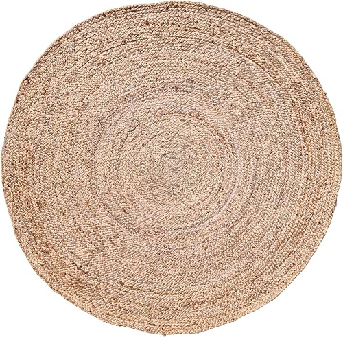 Alfombra trenzada de yute, redonda, natural, reversible, tejida a mano, ecológica, para dormitorio, cocina, sala de estar, entrada, 4 x 4, 6 x 6, 8