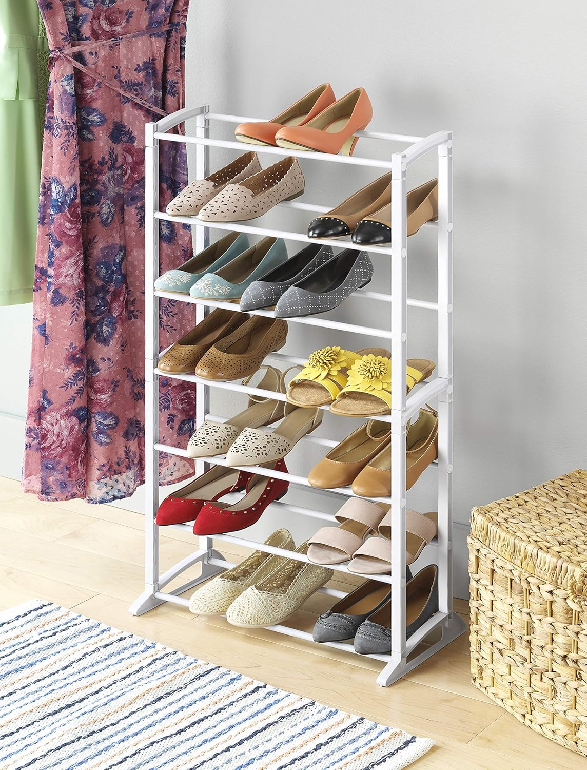 Whitmor 21-Pair White Metal and Plastic Shoe Rack
