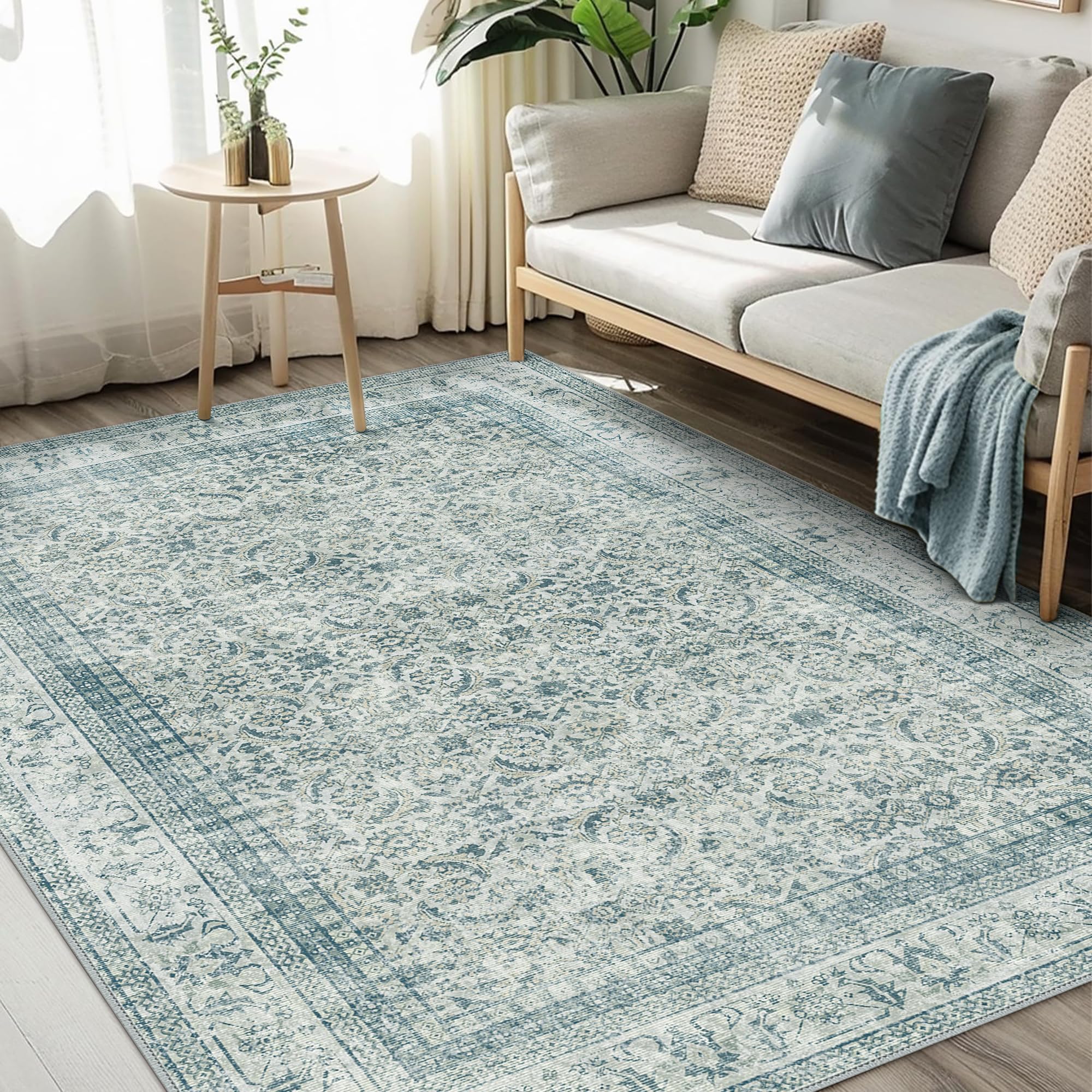 BEIMO Area Rugs for Living Room 8x10 Machine Washable Rug, Boho Vintage Retro Floral Carpet for Bedroom Dining Room, Low Pile Lightweight Non Slip Rug