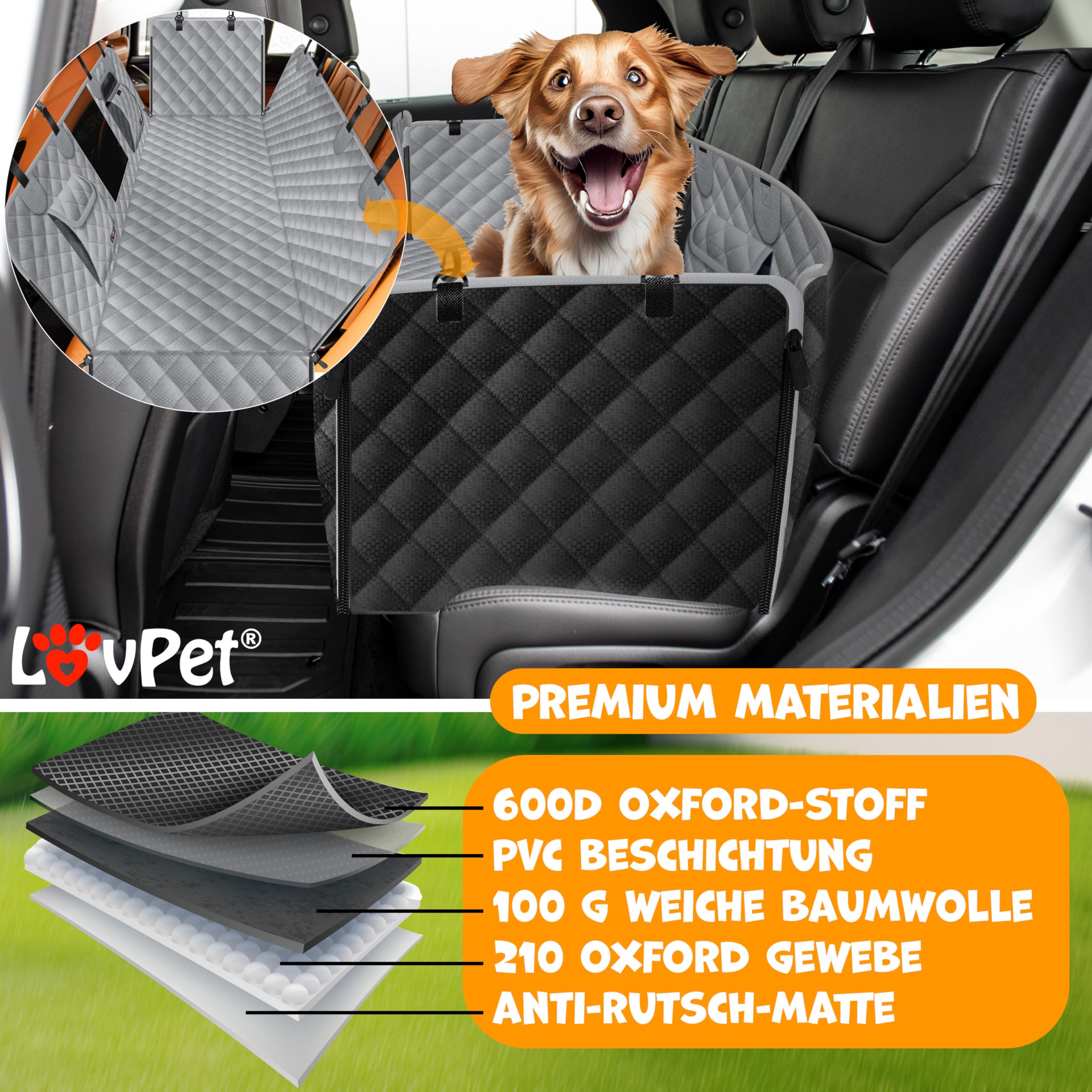 Lovpet® Protezione per il bagagliaio con protezione laterale e del paraurti, per cani, per il sedile posteriore dell'auto con finestra trasparente e accessori, Impermeabile e resistente ai graffi