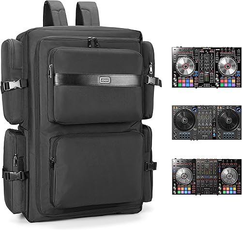 Rabjen Mochila DJ para Club Gigs, funda mezcladora de DJ compatible con Pioneer DDJ-SR2, Pioneer DDJ-FLX6-GT, RANE ONE y más equipos