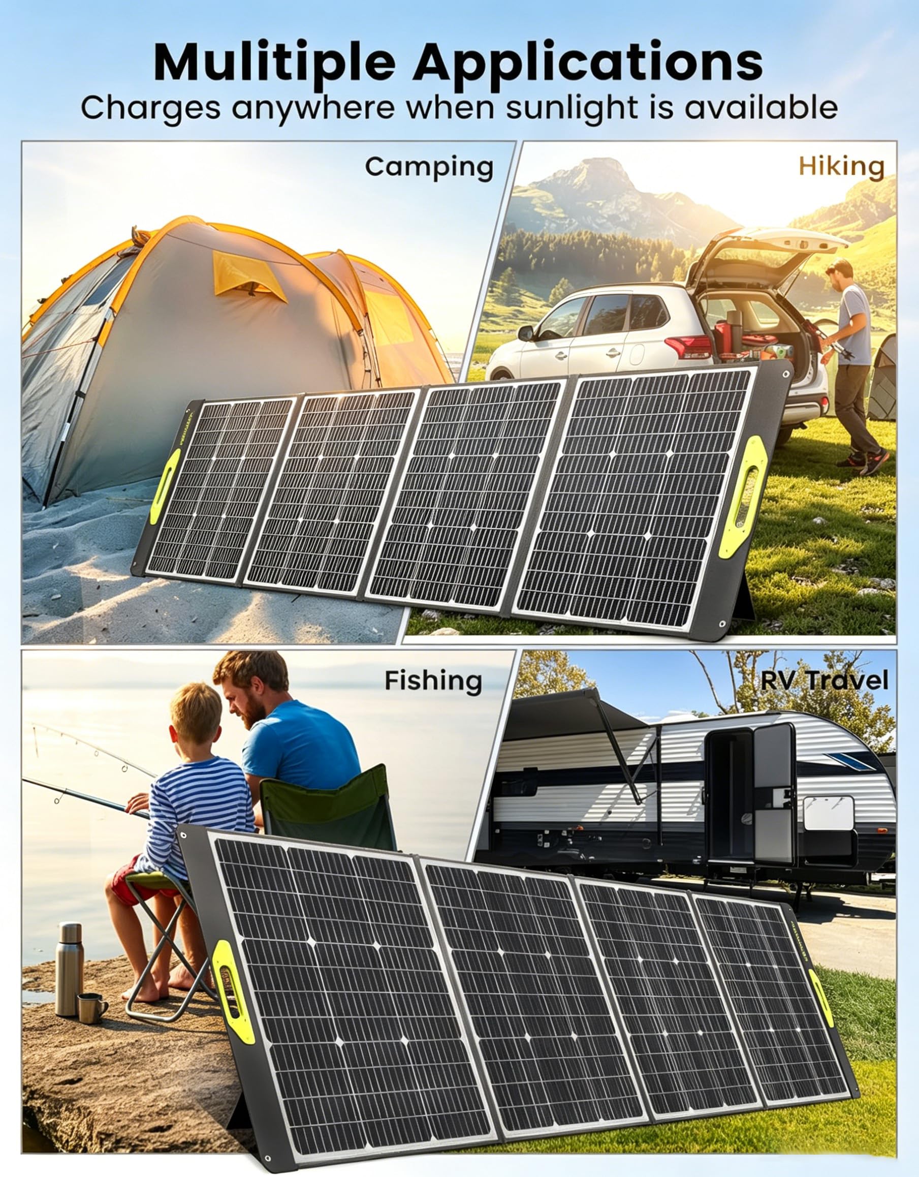 Greenmagic Pannello solare portatile da 200 Watt, 23,5% ad alta efficienza 200 W pieghevole caricatore pannello solare IP67 impermeabile kit w/DC XT60 MC4 Anderson uscita per casa fattoria campeggio