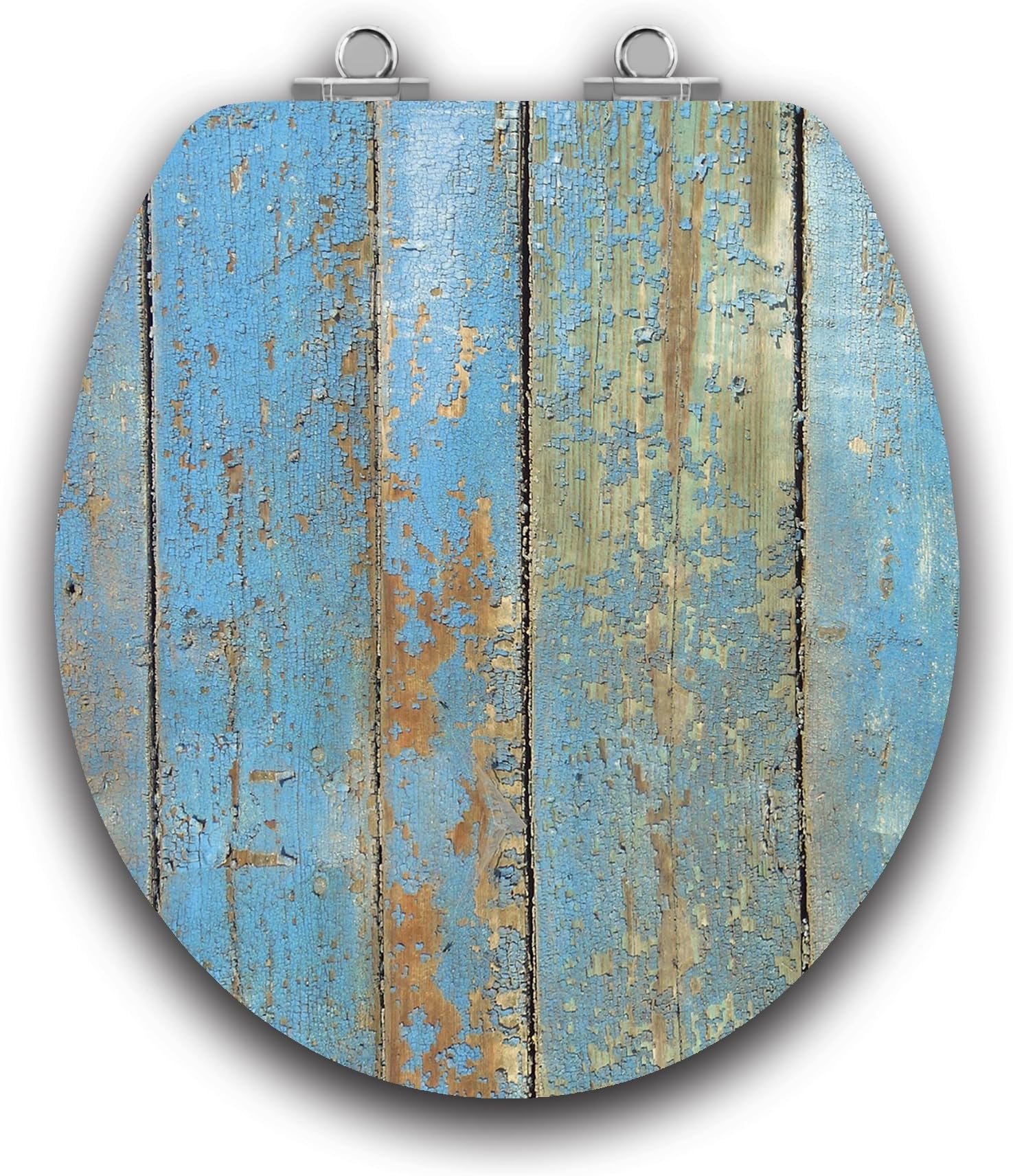 TOPSEAT Art of Acryl Round Toilet Seat w/Slow Close Chromed Metal Hinges, Wood, Shabby Chic