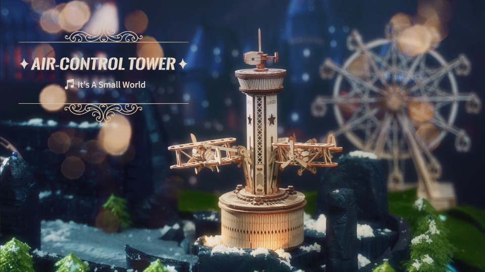 ROKR Maqueta 3D De Madera – Torre De Control Con Avión Y Música, Puzzle Para Adultos