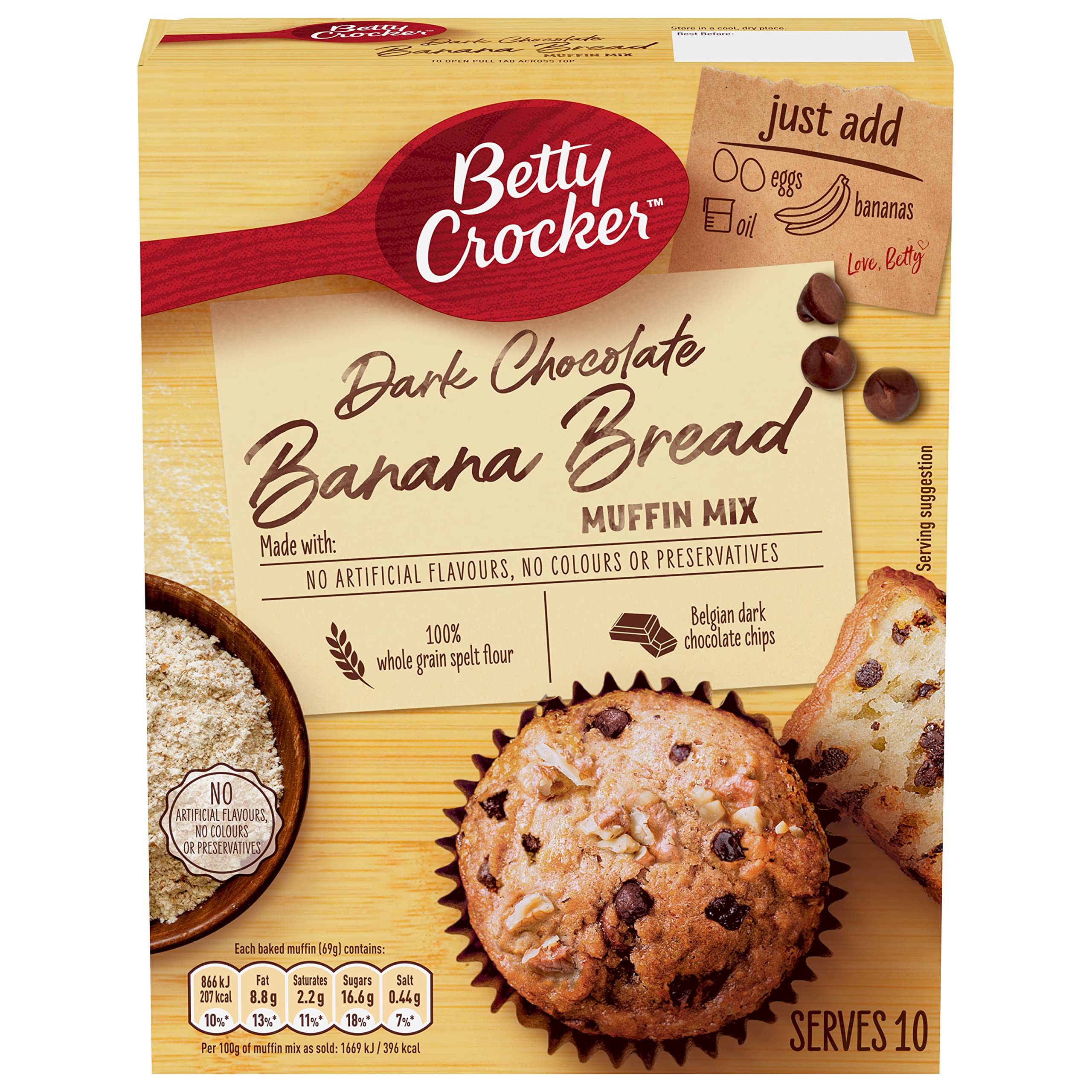 Betty Crocker Muffin al cioccolato fondente banana pane mix 320g x 6