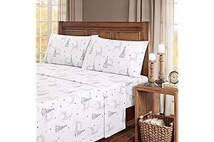 Kathy Ireland 100% Turkish Cotton Flannel Sheet Set, Christmas Deer - Queen