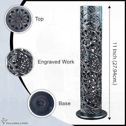 Miniatura 5 de Crocon Quemador de incienso hecho a mano de mármol negro con forma redonda, diseño de elefante y hojas, soporte para velas, decorativo para hogar y