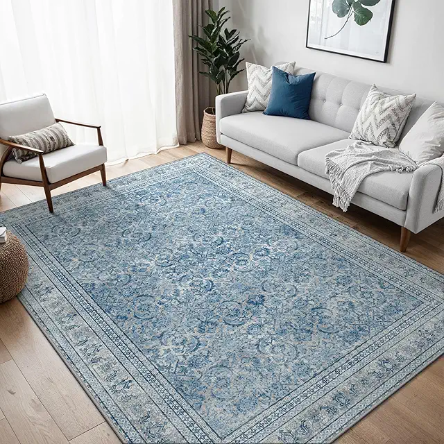 BEIMO Tapis Bleu Vintage 120x170cm - Tapis de Salon à Poils Courts Antidérapant