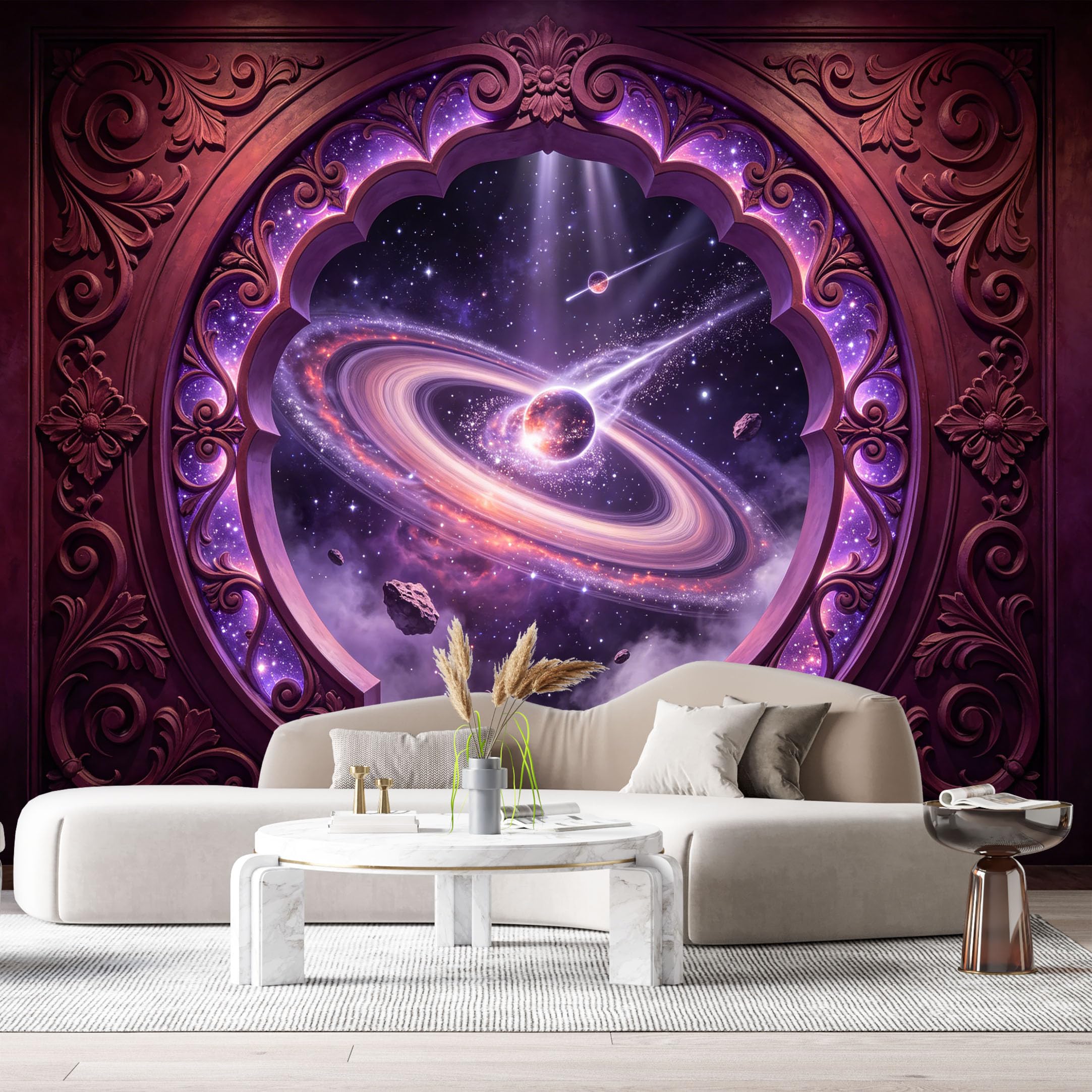 Custom Size Wall Murals Archway Cosmic Planet Rings 3D Trompe L'Oeil SelfAdhesiveWall Fabric Removable Wallpaper Wall Decor for Living Room Bedroom Bathroom