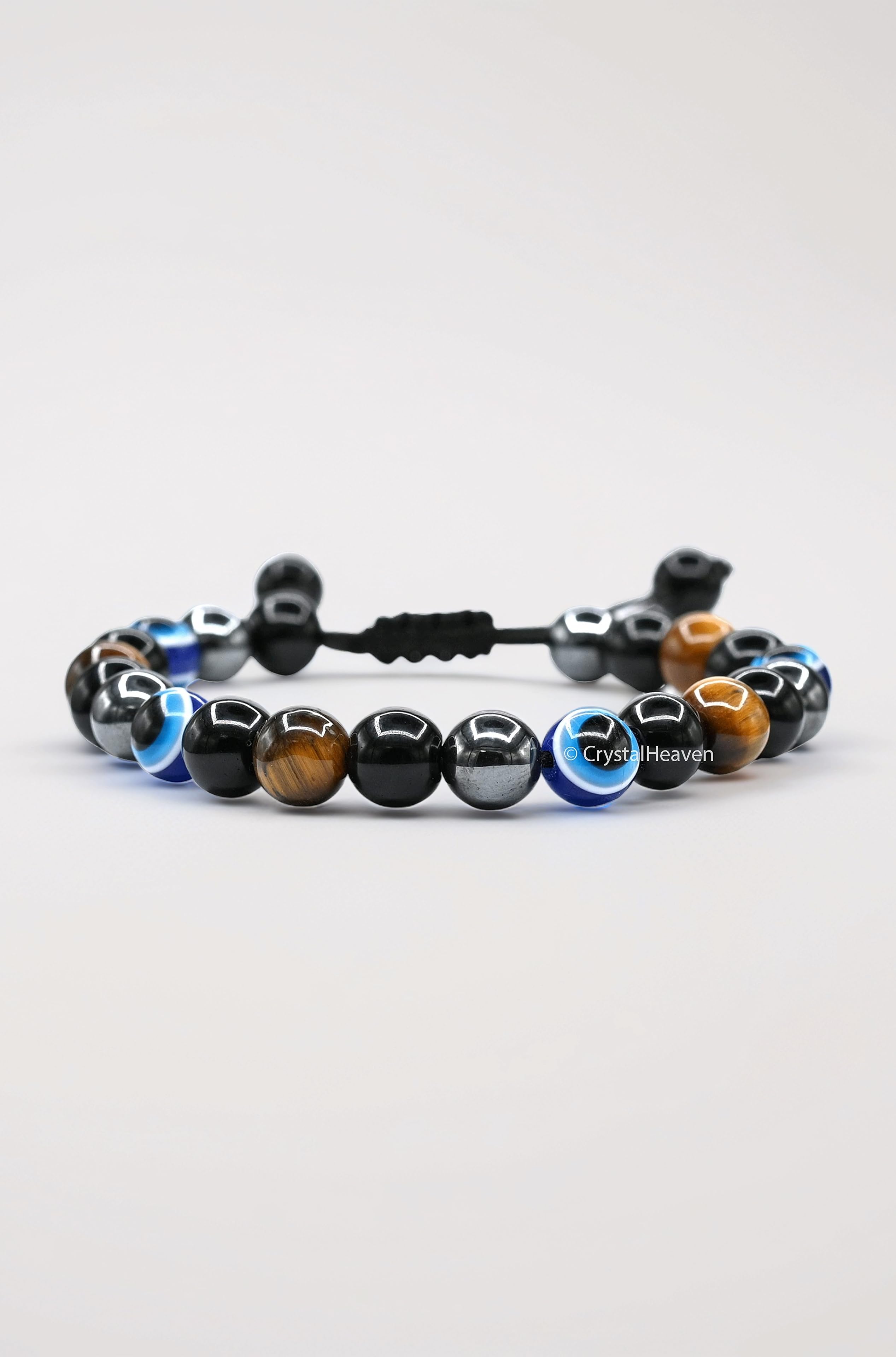 Total Protection Crystal Bracelet for Men Women - Tiger Eye, Black Obsidian, Hematite, Evil Eye Bracelet Set - Real Healing Stone Adjustable Bracelet