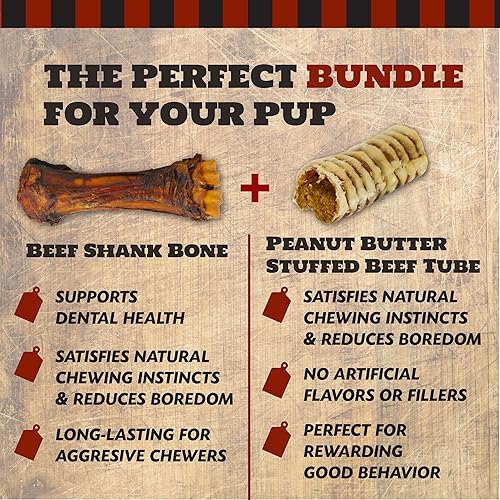 Miniatura 5 de Shank Bone and Peanut Butter Tráquea - Paquete de golosinas para perros con 2 huesos de vástago y 5 tráqueas rellenas de mantequilla de maní