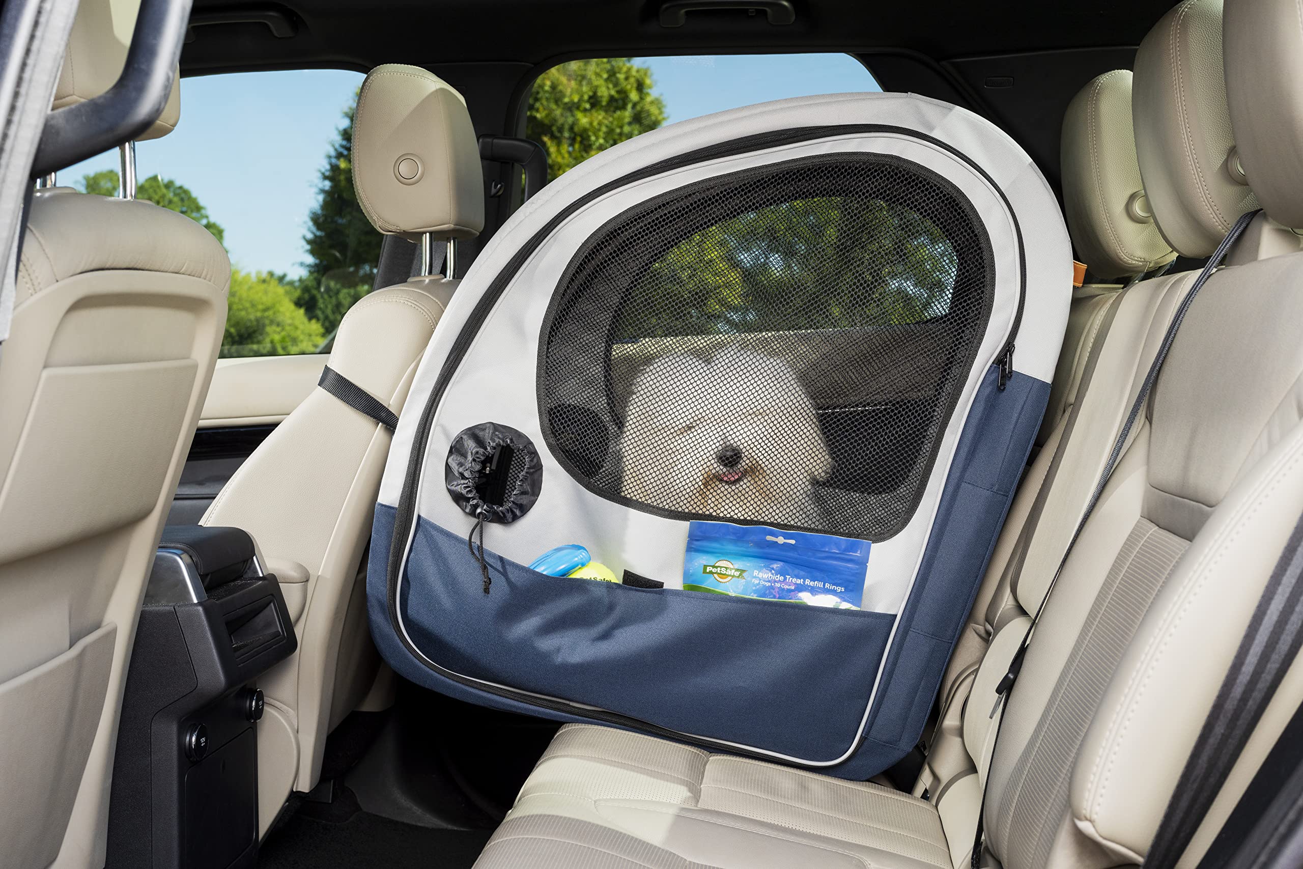 PetSafe Cabine de Voyage Pliable pour Animaux jusqu'à 27 kg, se Plie pour Un Rangement Facile, Doublure molletonnée,Lavable en Machine, 2 Poches de Rangement, Gris/Bleu étanche, Lavable à la Machine