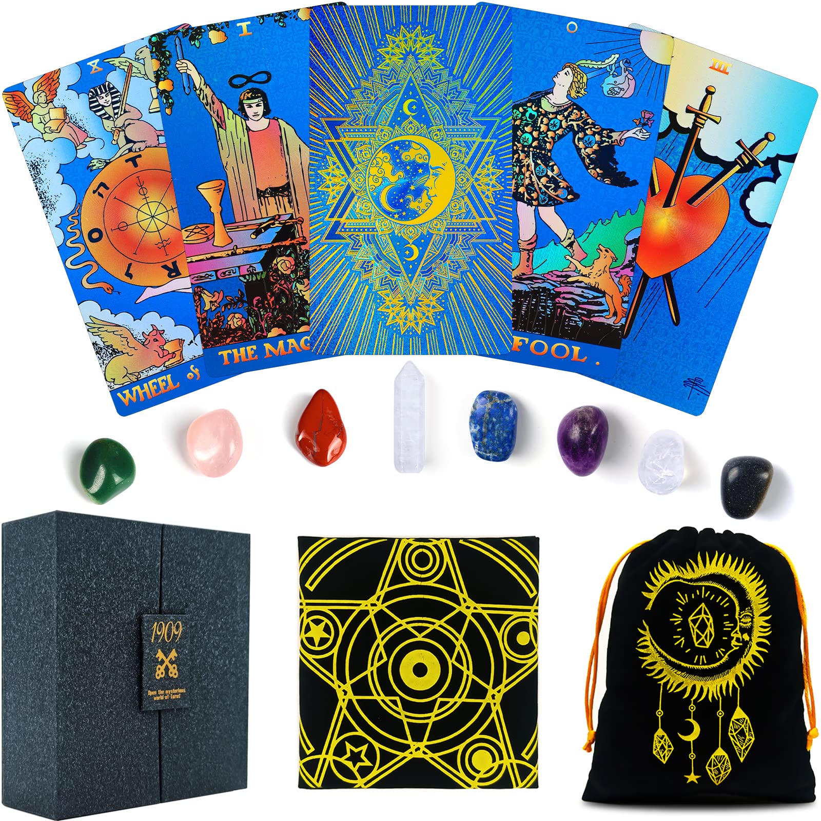 Amazon.com: Classic Tarot Cards with Guide Book for Beginners Gift Set, 78  Holographic Tarot Deck with Holder Box, Unique Luxury Plastic Waterproof  Tarot Gifts for Fortune Telling Divination Game (Moon-Blue) : Toys