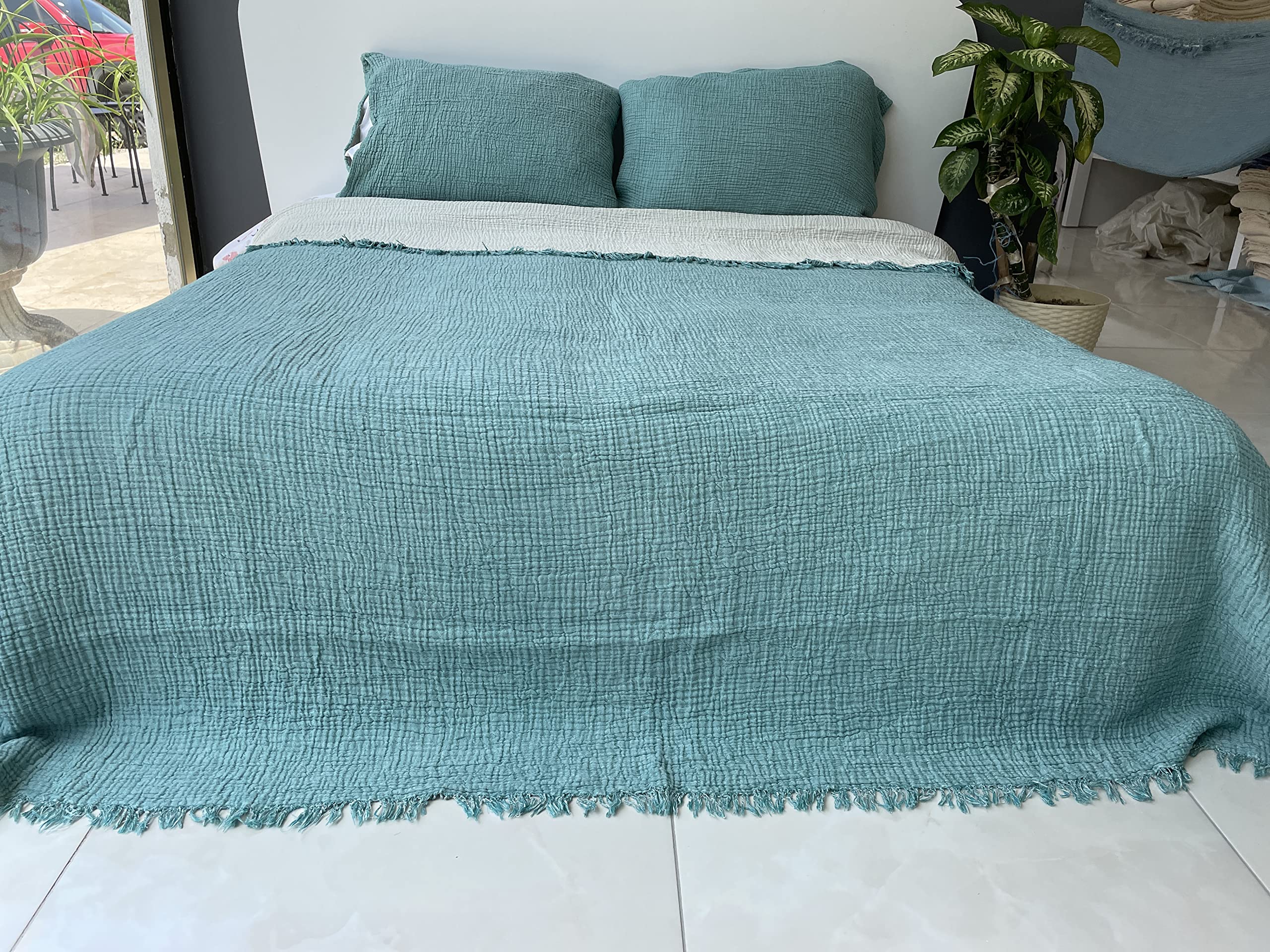 Copriletto In Mussola Di Cotone 180x220cm - Extra Morbido, Per Letto O Divano, Grigio - Foto 10