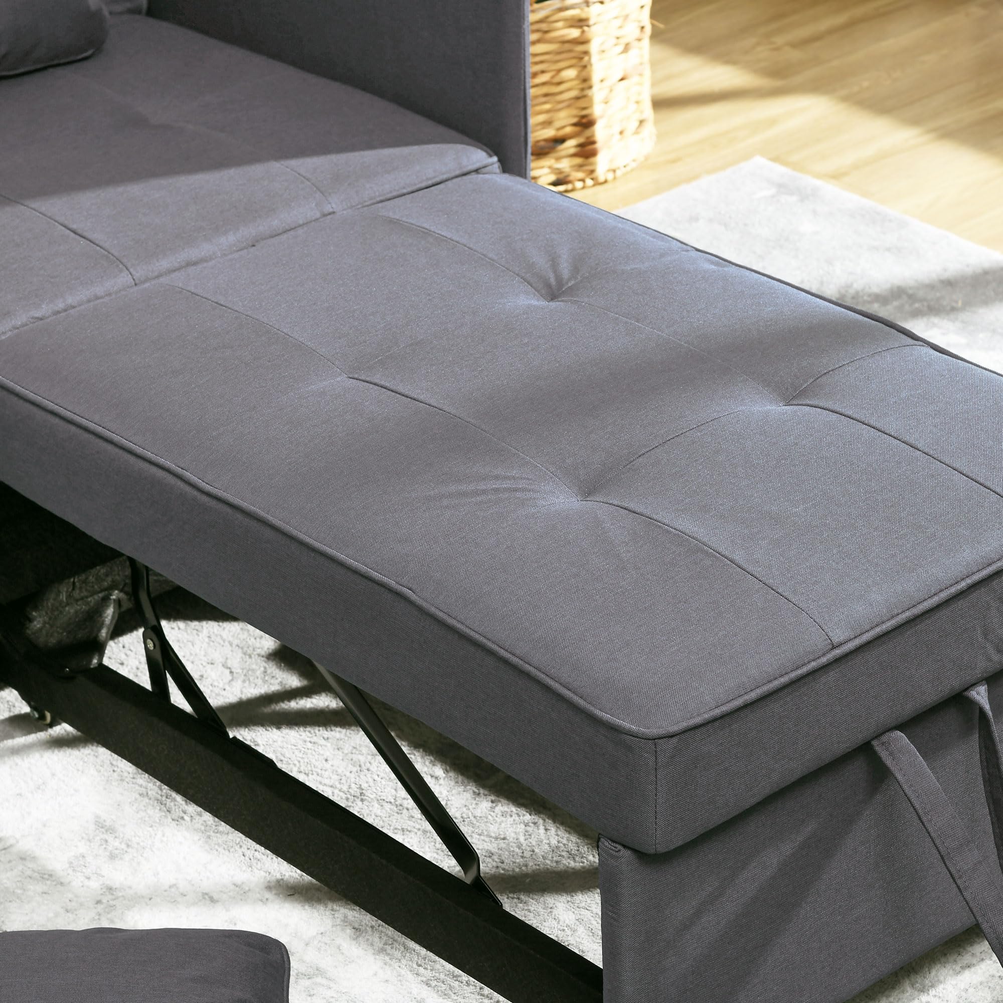 HOMCOM 3 in 1 Poltrona Letto Imbottita Reclinabile 98x71x67 cm Grigio Scuro | Schienale in 5 Posizioni, Cuscini, Divano Letto Una Piazza e Mezza, Tessuto Effetto Lino e Legno, per Soggiorno
