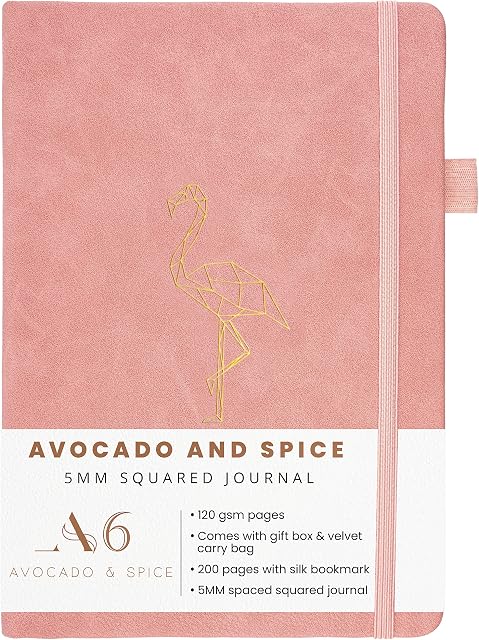 Pocket Notebook Squared Paper Notebook A6 by Avocado and Spice®  Mini Notebook for Girls and Boys - Premium Journals for Women and Men - Gift Box & Velvet Bag and 200 Thick Pages (Pink, Squared)
