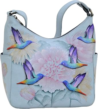 Anuschka Womens Original Hand-Painted Genuine Vegetable Tanned Leather Classic Hobo With Side Pockets