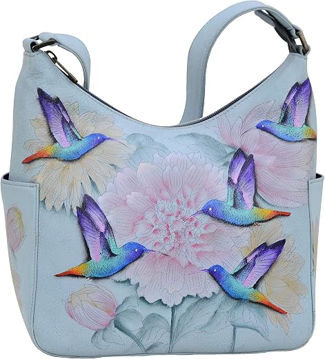 Anuschka Women's Hand-Painted Genuine Vegetable Tanned Leather Classic Hobo With Side Pockets - Rainbow Birds